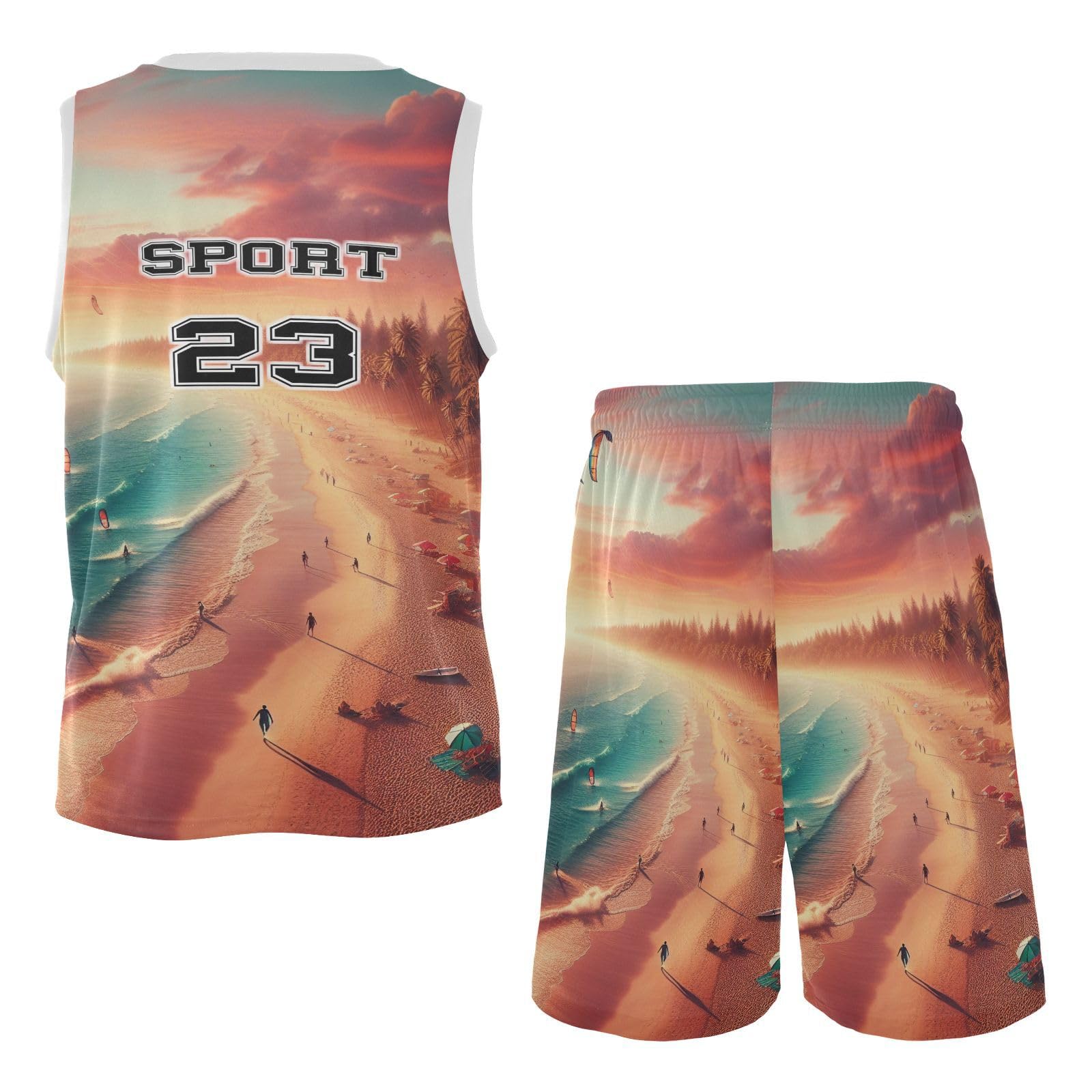 FLildon Summer Ocean Beach Boys Basketball Jersey Set Tank Top Shorts Tracksuit Sport Training Suit for Kids, XXL