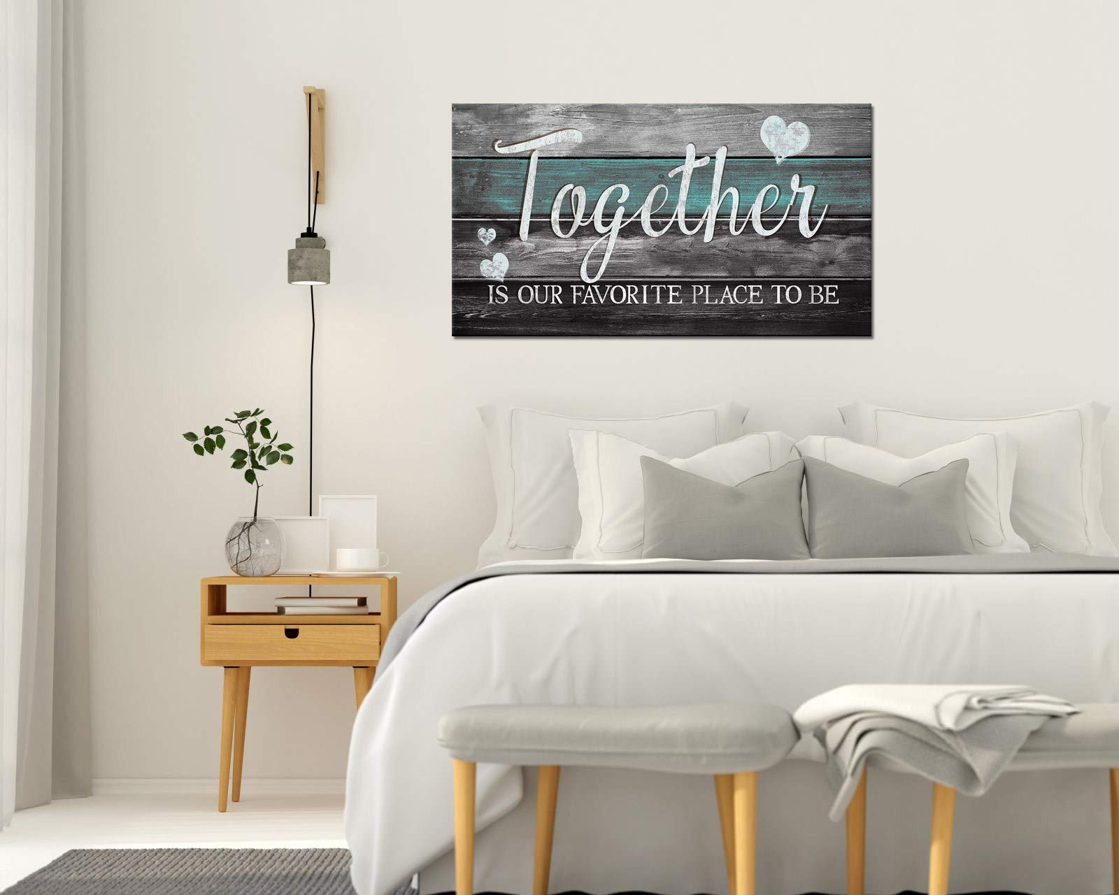 SkenoArt Lienzo decorativo para pared con citas inspiradoras de familia, estilo rústico Together is Our Favorite Place to Be Signs, baño, dormitorio, decoración de pared, fácil de colgar, 20 x 36