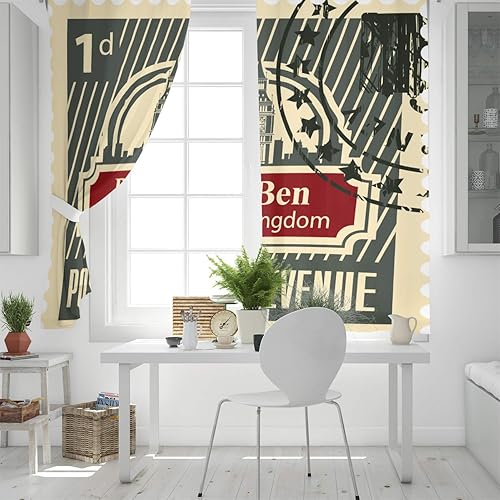 Miniatura 4 de Blackout Curtains Thermal Insulated Retro Big Ben London Stamp Solid Pattern Metal Grommet Elegant Room Drapes Window Curtain for Bedroom Living