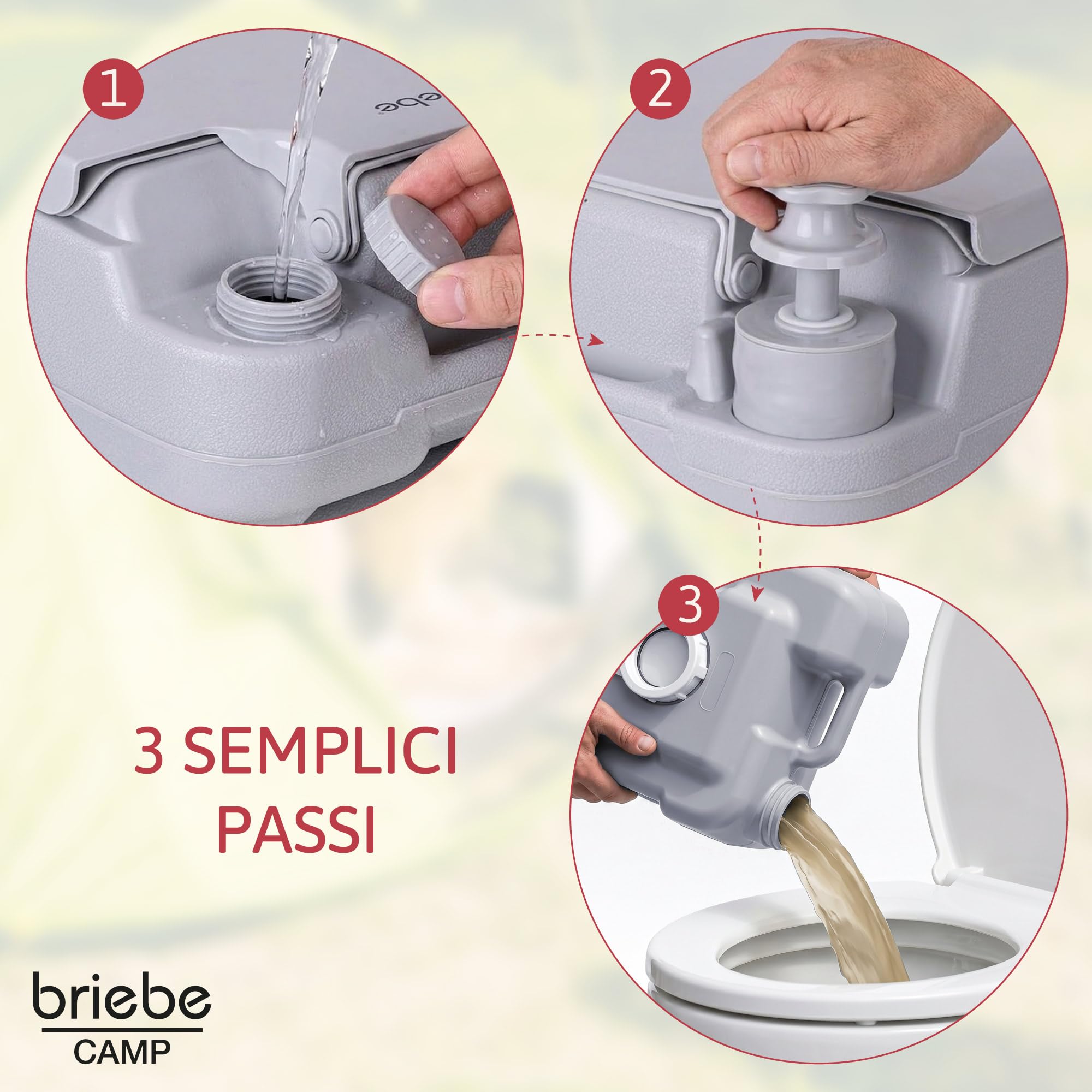 briebe Camp WC Portatile Bagno Chimico, Toilette per Campeggio, Camper, Roulotte, Barca e Outdoor, Serbatoio di Scarico dell'Acqua con Pompa a Pistone