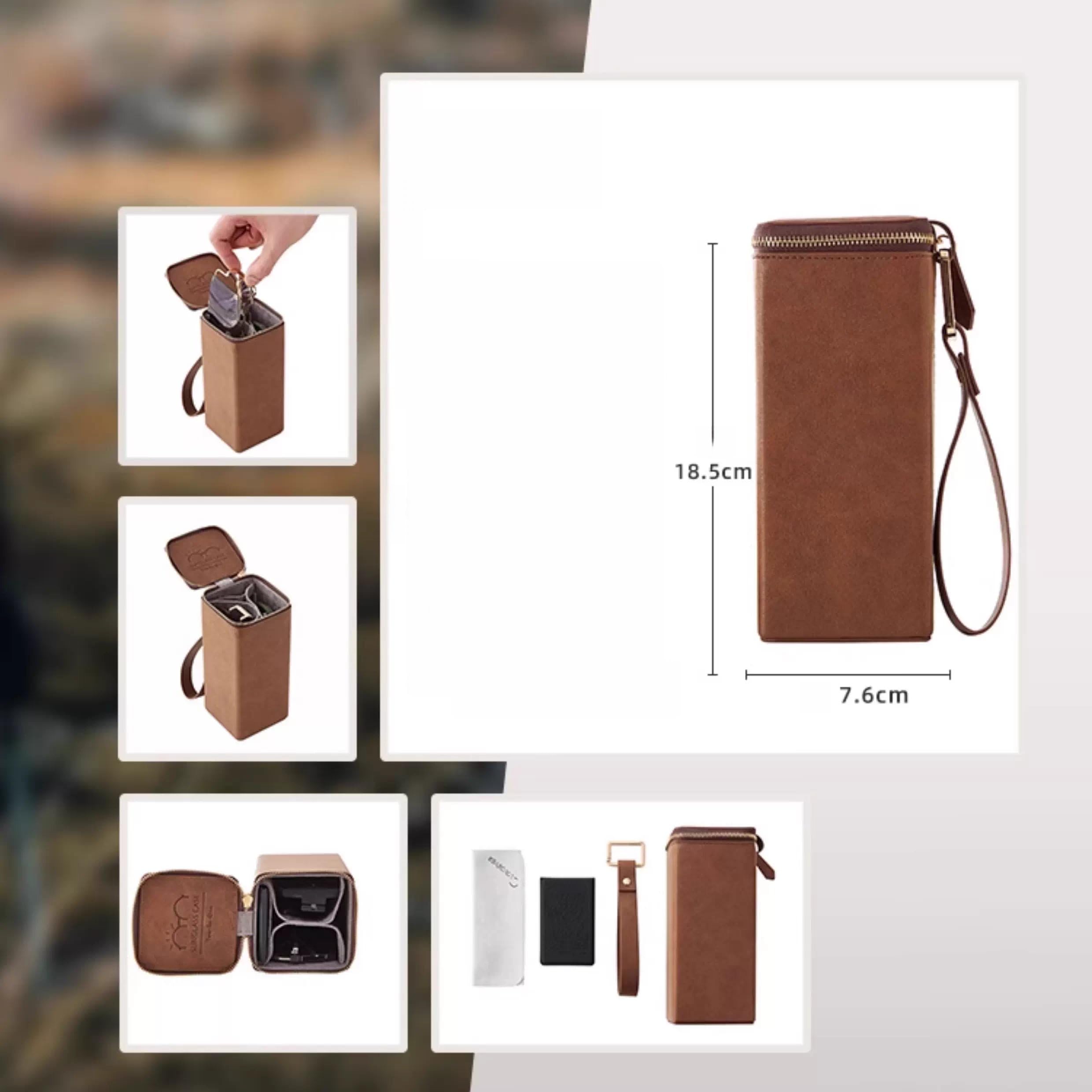 2-in-1 doppelstöckiges Retro-Leder-Brillenetui, tragbar, druckfest, mit Fächern zur Aufbewahrung, für Männer und Frauen geeignet