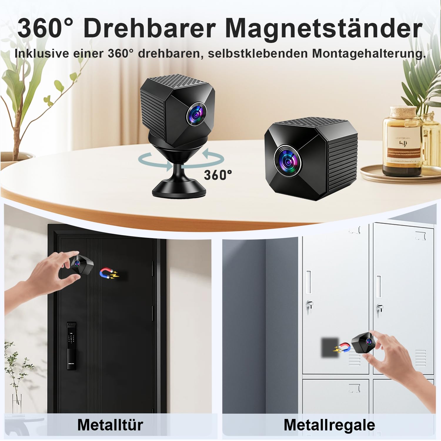 Mini Kamera 4K HD WLAN Kamera - Live Übertragung Handy APP Für WiFi Camera Indoor mit Akku Sicherheitskamera mit Bewegungsmelder/Nachtsich SD/Cloud-Speicher, Ideal für Haus & Haustiere