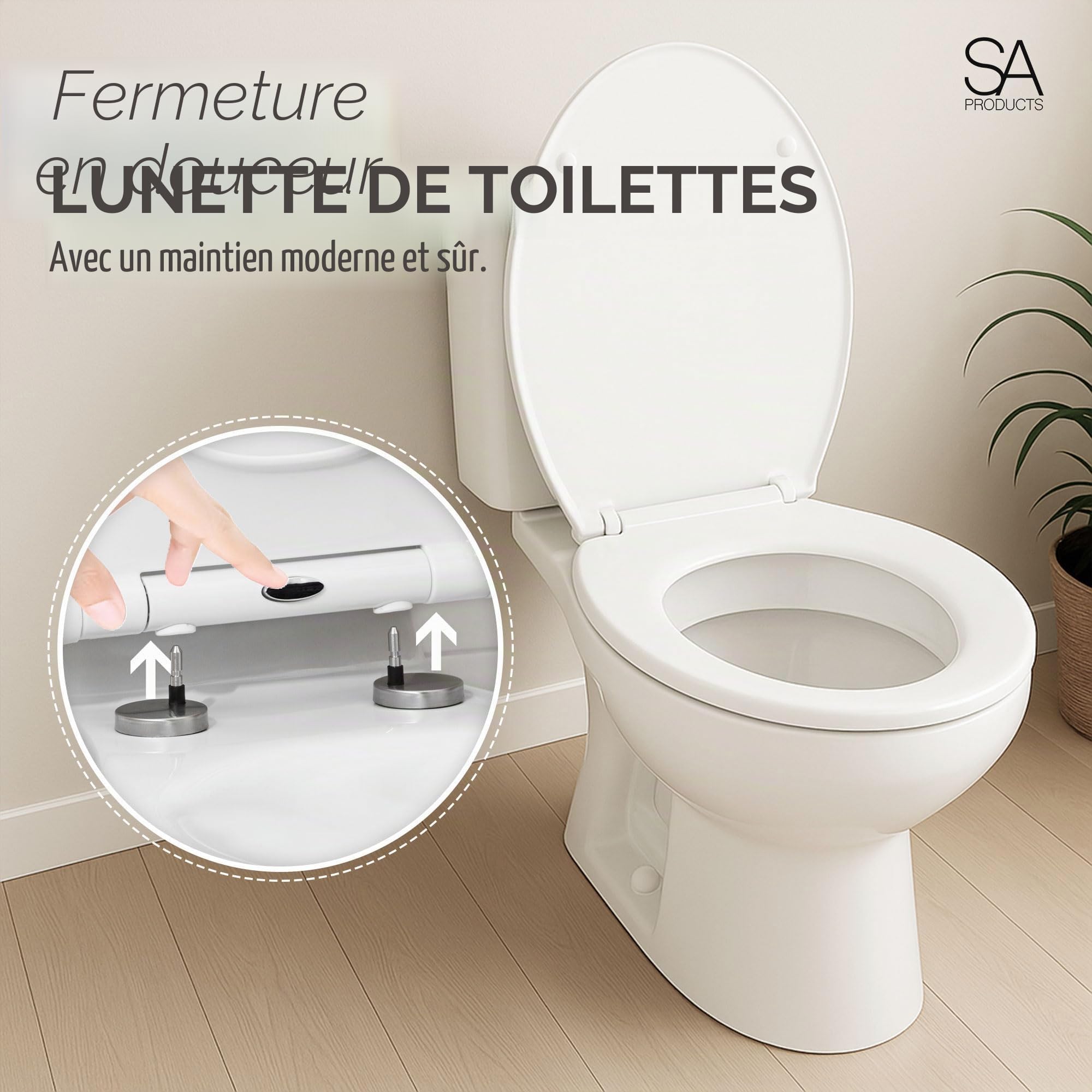 SA Products Lunette WC Clipsable Blanche avec Fermeture Douce | Abattant WC Universel à Déclipsage Rapide | Lunette de Toilette Ovale Thermodur Résistante, Cuvette Toilette Clipsable Facile à Nettoyer