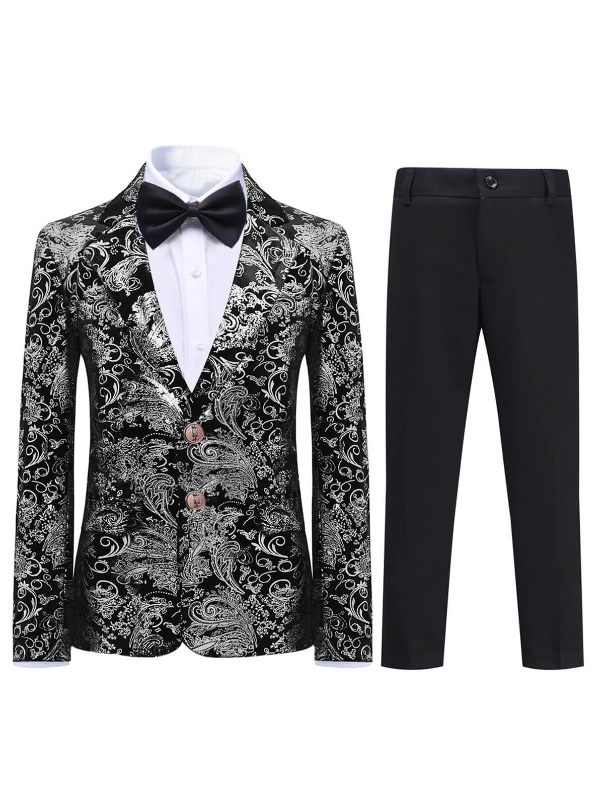 Boyland Boys Jacquard Suit Slim Fit Tuxedo Suits Jacquard Notch Lapel Tux Jacket Pants Party Formal Wear