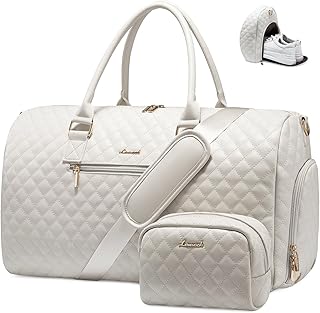 Travel Duffle Bag for Women, Leather Weekender Overnight Bag with Toiletry Bag, Waterproof Carry On Tote Bag Gym Duffel Bag with Shoe Compartment & Wet Pocket for Hospital Yoga Swim Dance