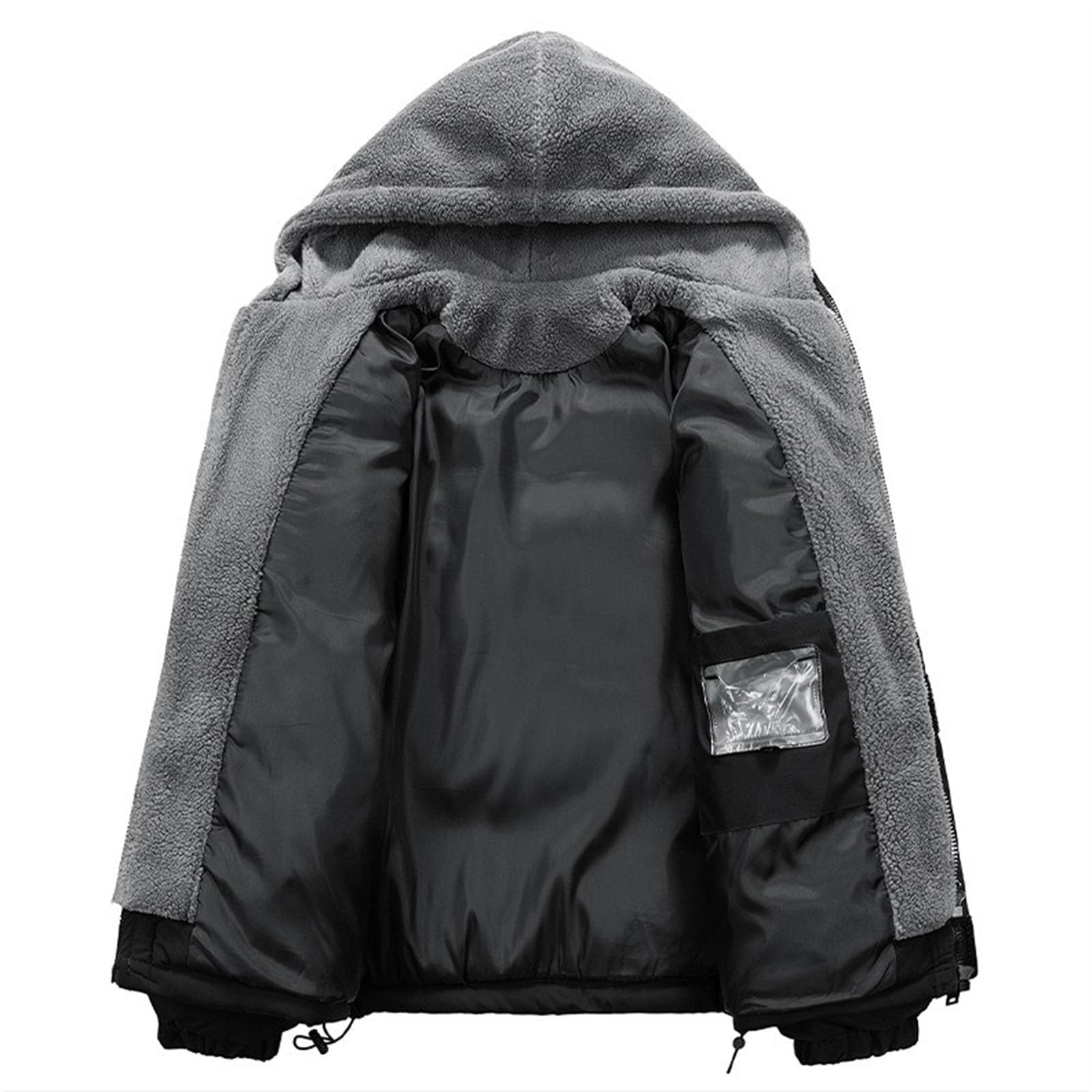 Chaqueta acolchada con capucha gruesa para hombre, resistente al viento, forro polar sherpa, chaqueta acolchada cálida para hombre