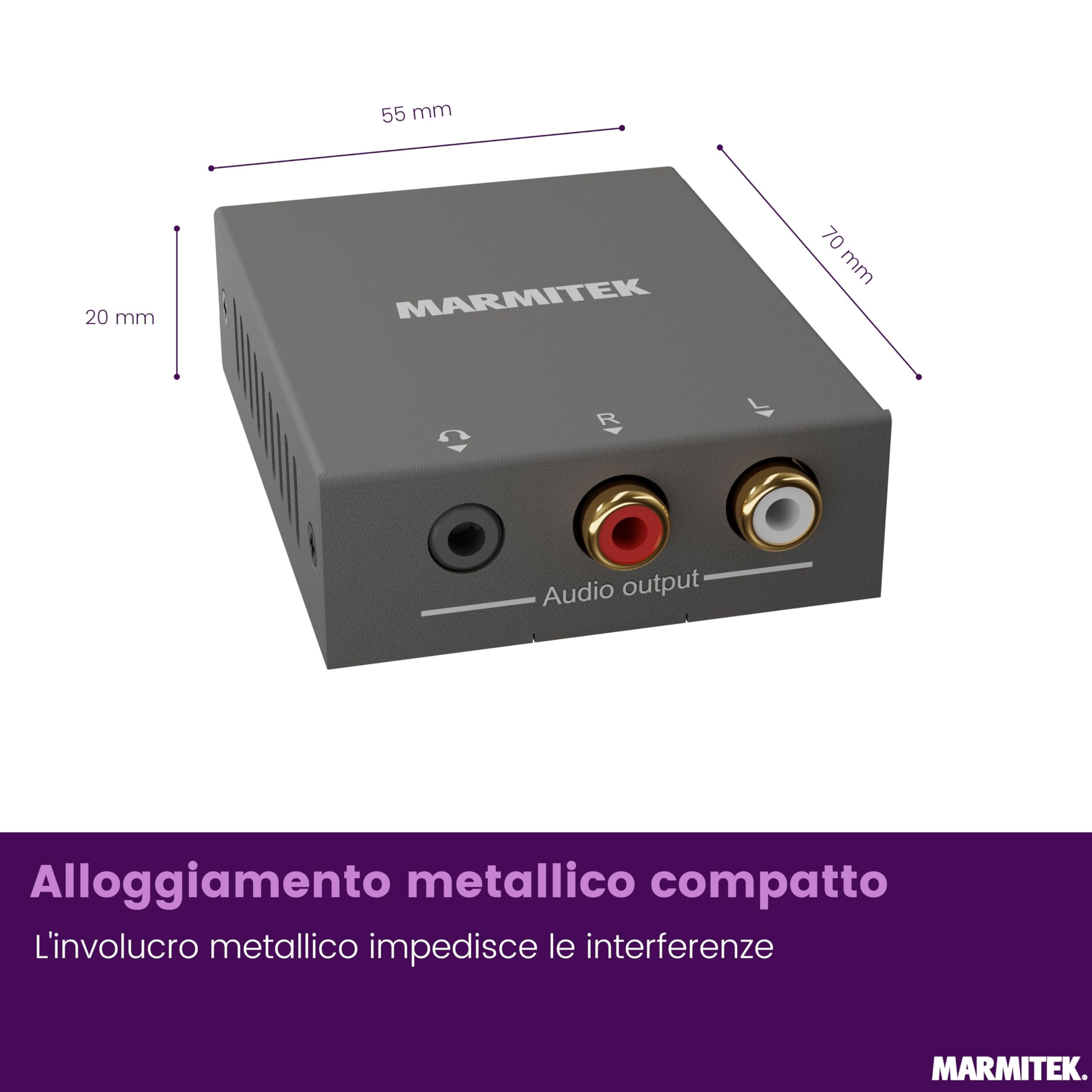 Marmitek Connect ARC13 - Estrattore audio HDMI ARC CEC per TV e RCA audio | Adattatore TV verso amplificatore, altoparlanti attivi o cuffie, uscita stereo L/R RCA, jack 3,5 mm e controllo CEC