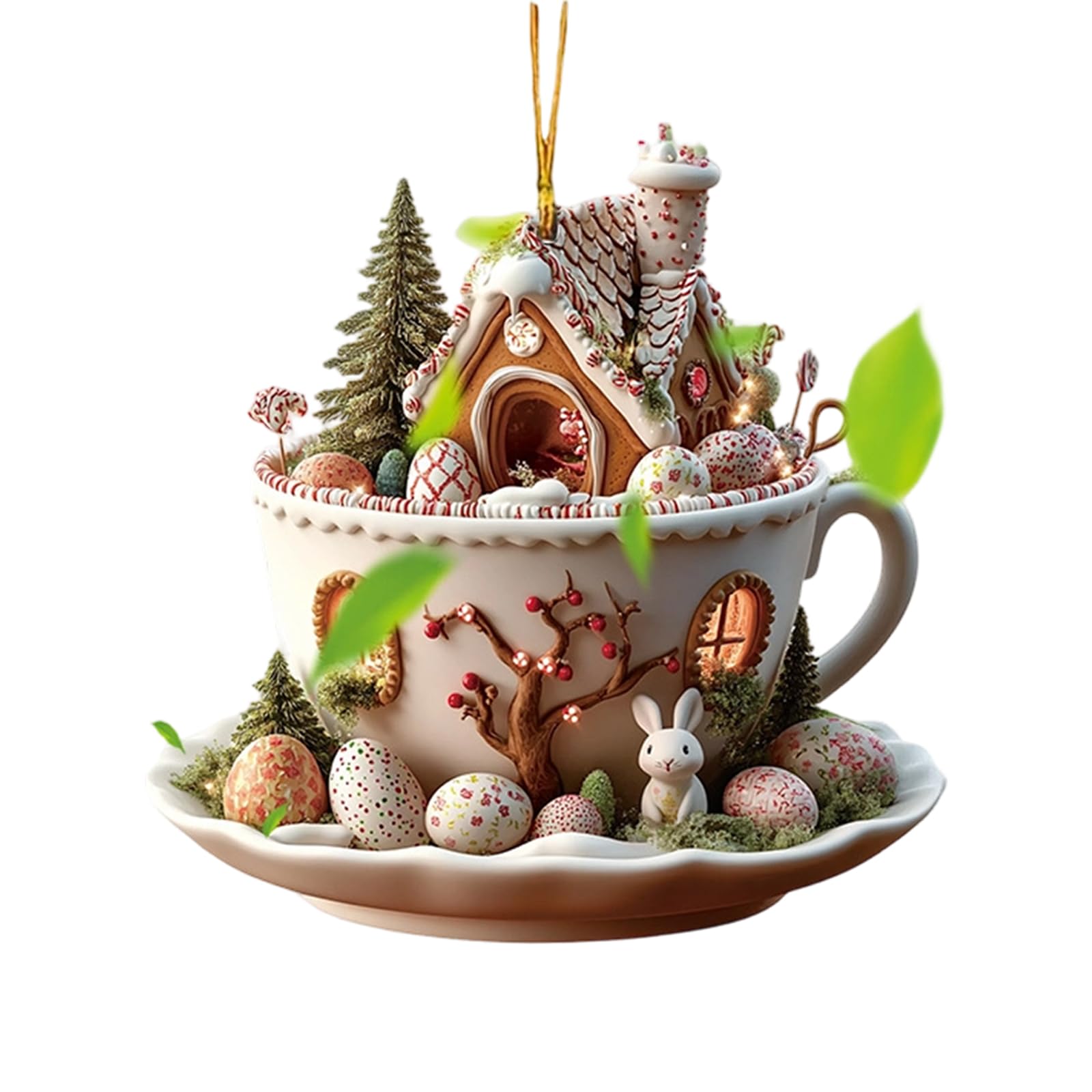 Linvimia Easter Charm with Rabbits and Coffee Cup Designs for Car Mirrored or Backpack Hanging Ornament Party Supplies