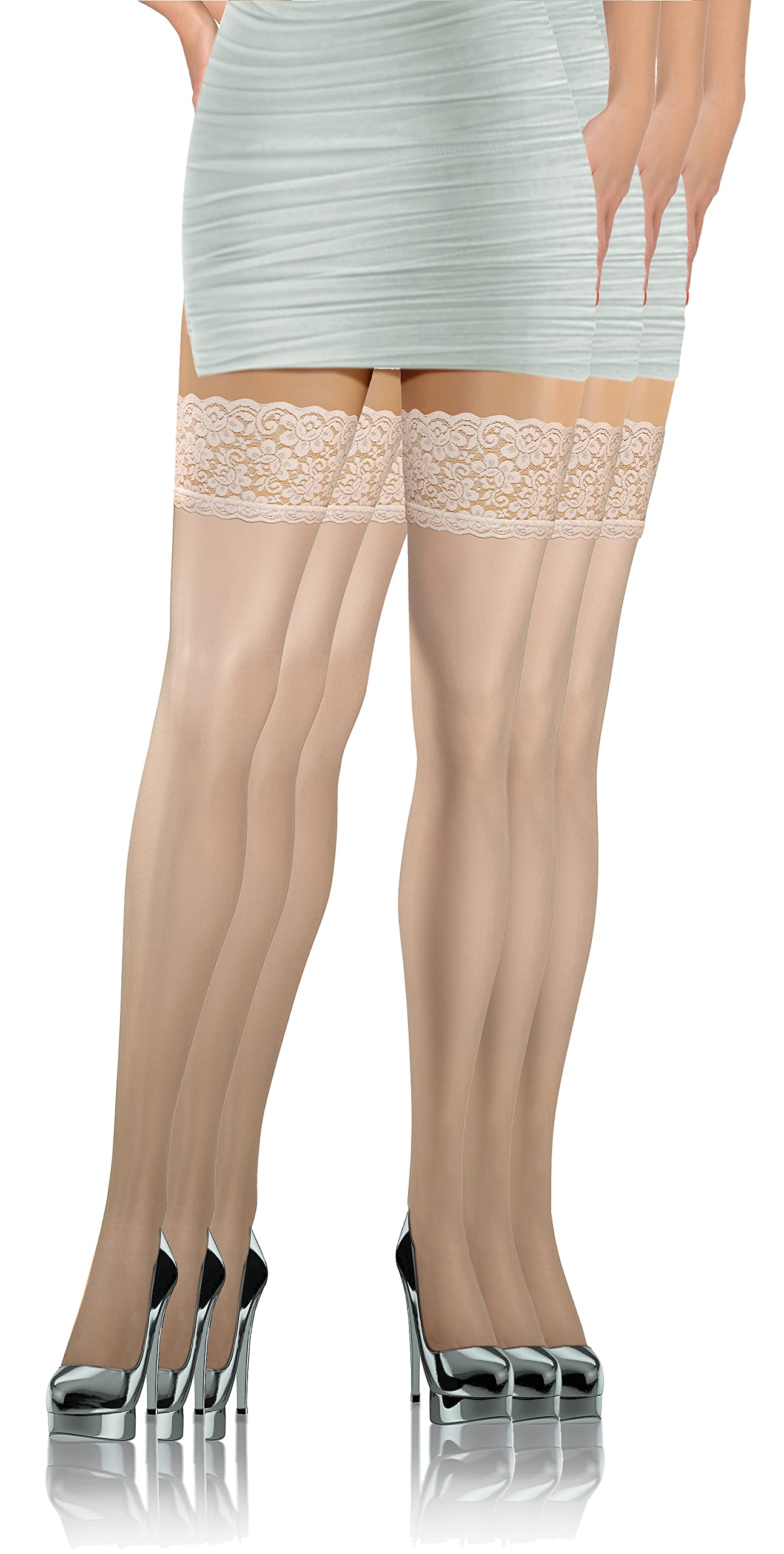 sesto senso 3 Paia Calze Autoreggenti Collant 8 Denari Trasparenti Lisce con Silicone Donna