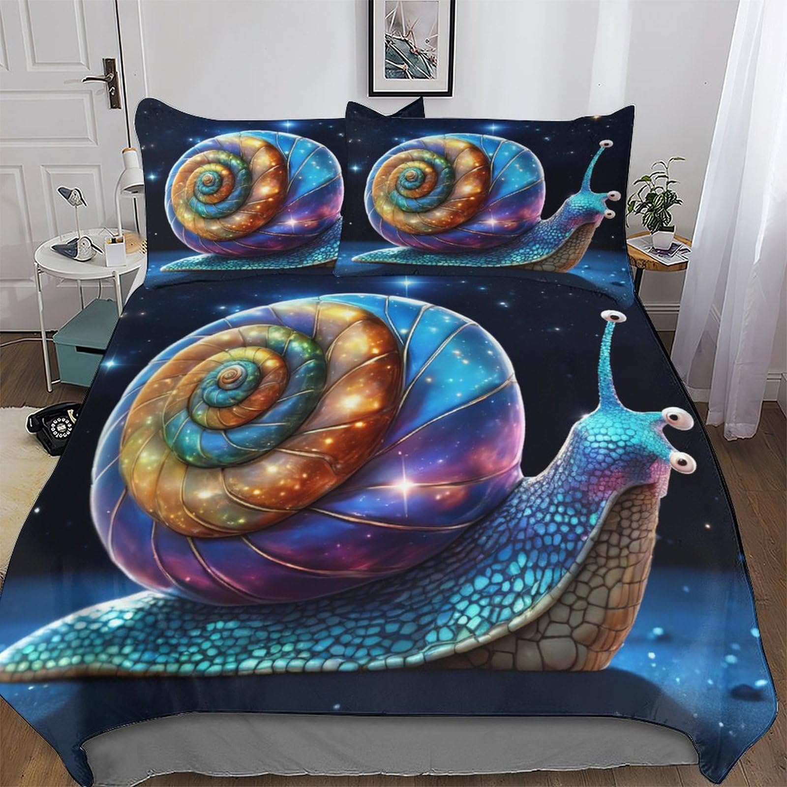 Housse de couette 3D escargot mignon parure de lit microfibre hypoallergique King 220x240