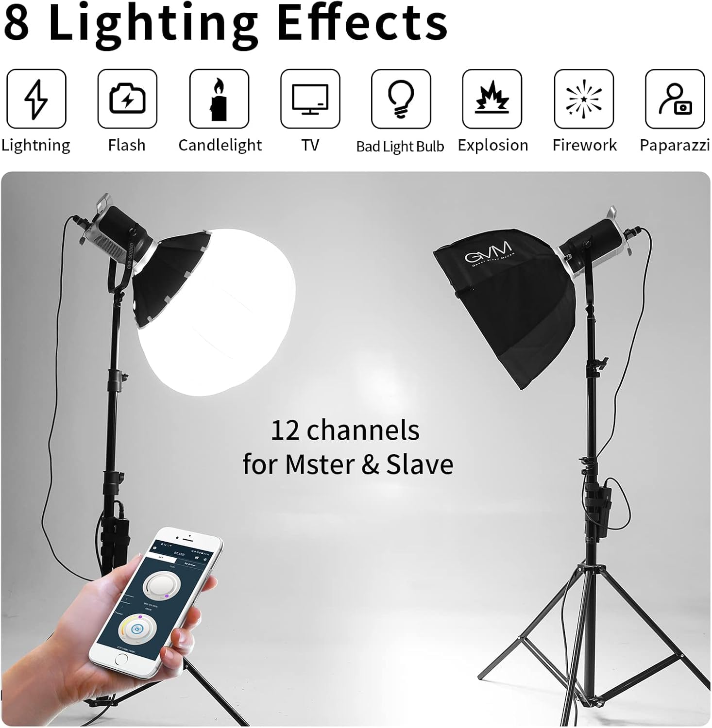 GVM 200W Lampada video LED con scatola luminosa lanterna kit di illuminazione studio fotografico SD200D con controllo Bluetooth/DMX, 93000lux a 0,5 m, illuminazione continua bicolore 3200K-5 600K per