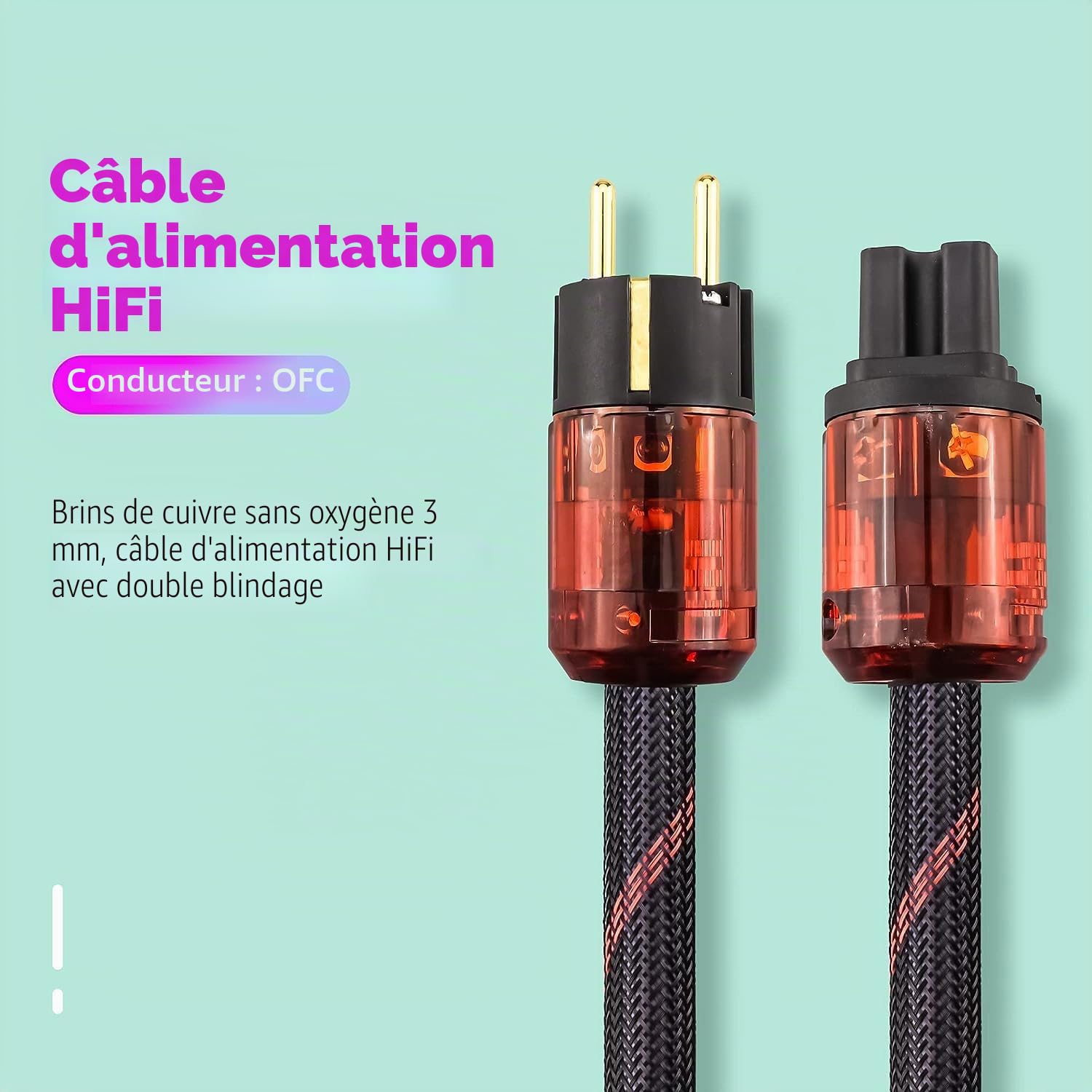 1x CâBle d'alimentation Hi-FI Haut De Gamme avec Prise EuropéEnne Schuko & Prise d'alimentation Froide pour DéCodeur DVD Audio Amplificateur Audiophile (1.5m)