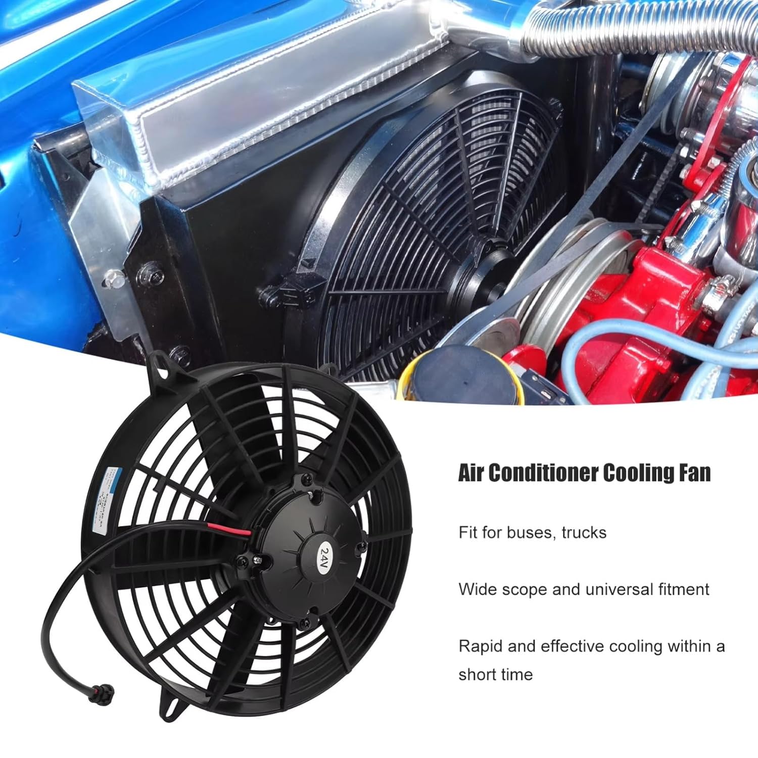 Engine Cooling Fan Mount Kit Air Conditioner Cooling Fan 24V 160W Engine Motor Fit for Bus Truck Electric