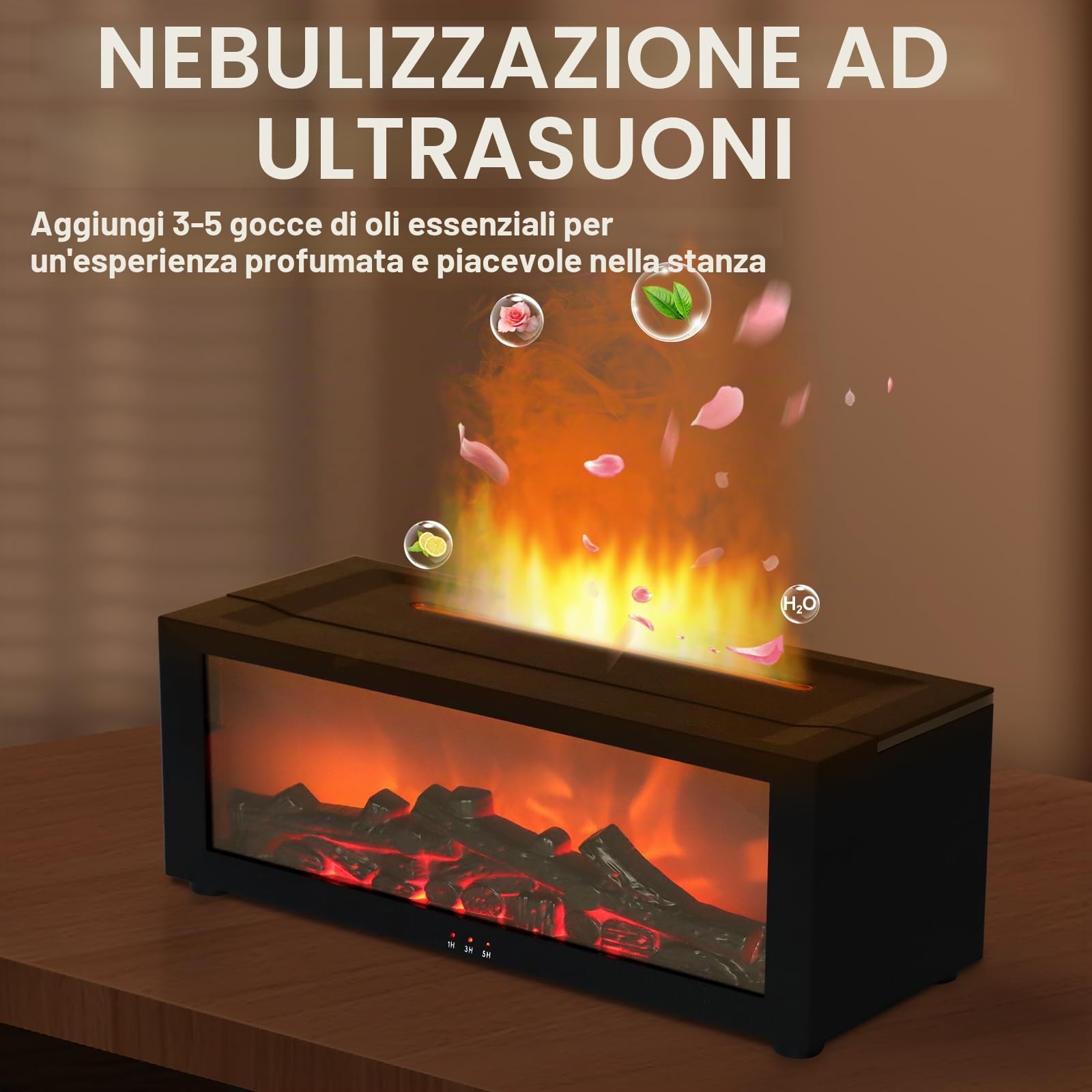 Diffusore di Aromi 7 Colori Fiamma Camino Regolabile Umidificatore