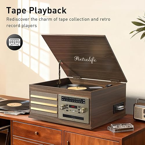 Miniatura 4 de Reproductor de discos de vinilo 10 en 1, tocadiscos integrados para discos de vinilo LP, fonógrafo, unidad por correa, soporte de 3 velocidades