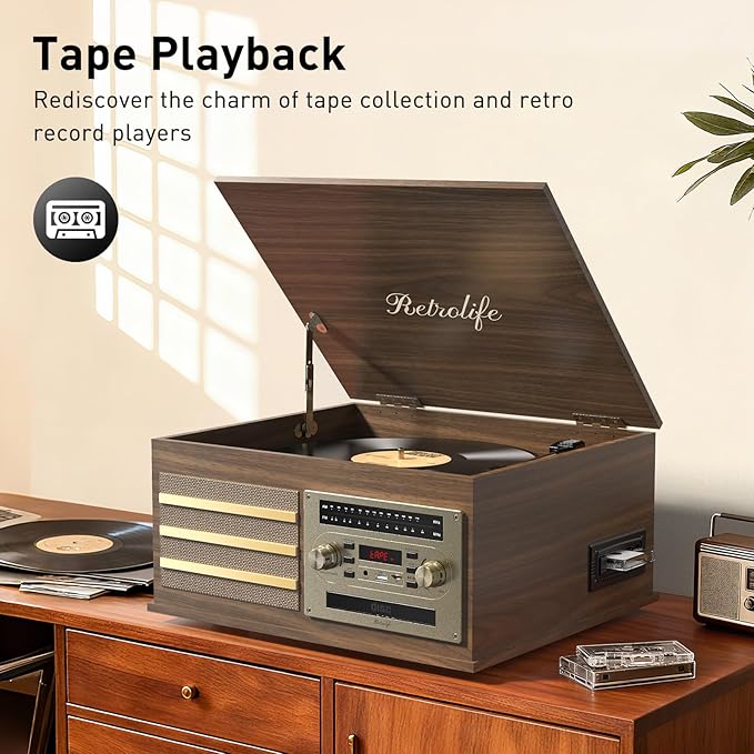 Reproductor de vinilo Retrolife 10 en 1 con Bluetooth miniatura 4