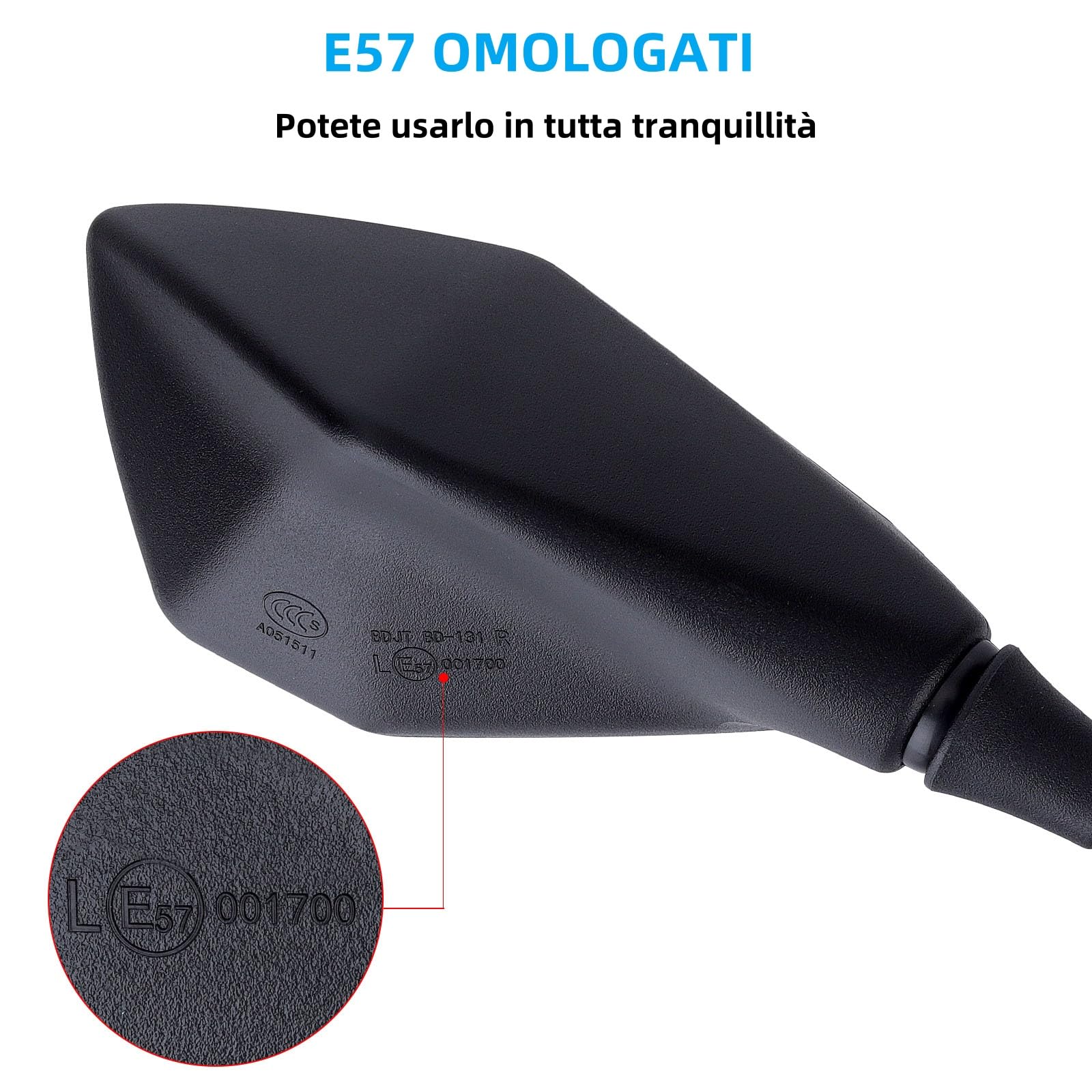 2 Pezzi Specchietti Moto E57 Omologati, Specchietti Moto Manubrio, Specchietto Retrovisore M10 Regolabili per ATV, Scooter, Cruiser, Moped, Quad, Roller