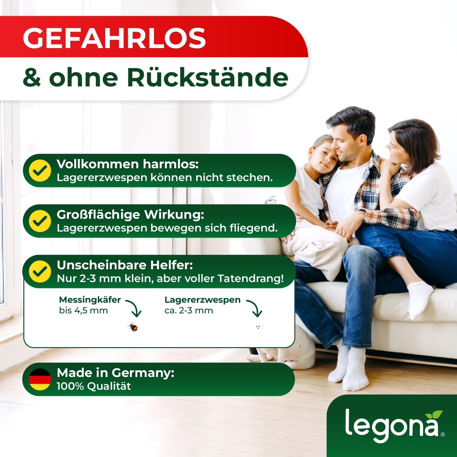 Legona Lagererzwespen gegen Kugelkäfer und Messingkäfer 1 Röhrchen (10m²) - Materialschutz für Wohnung, Vorrat und Lager