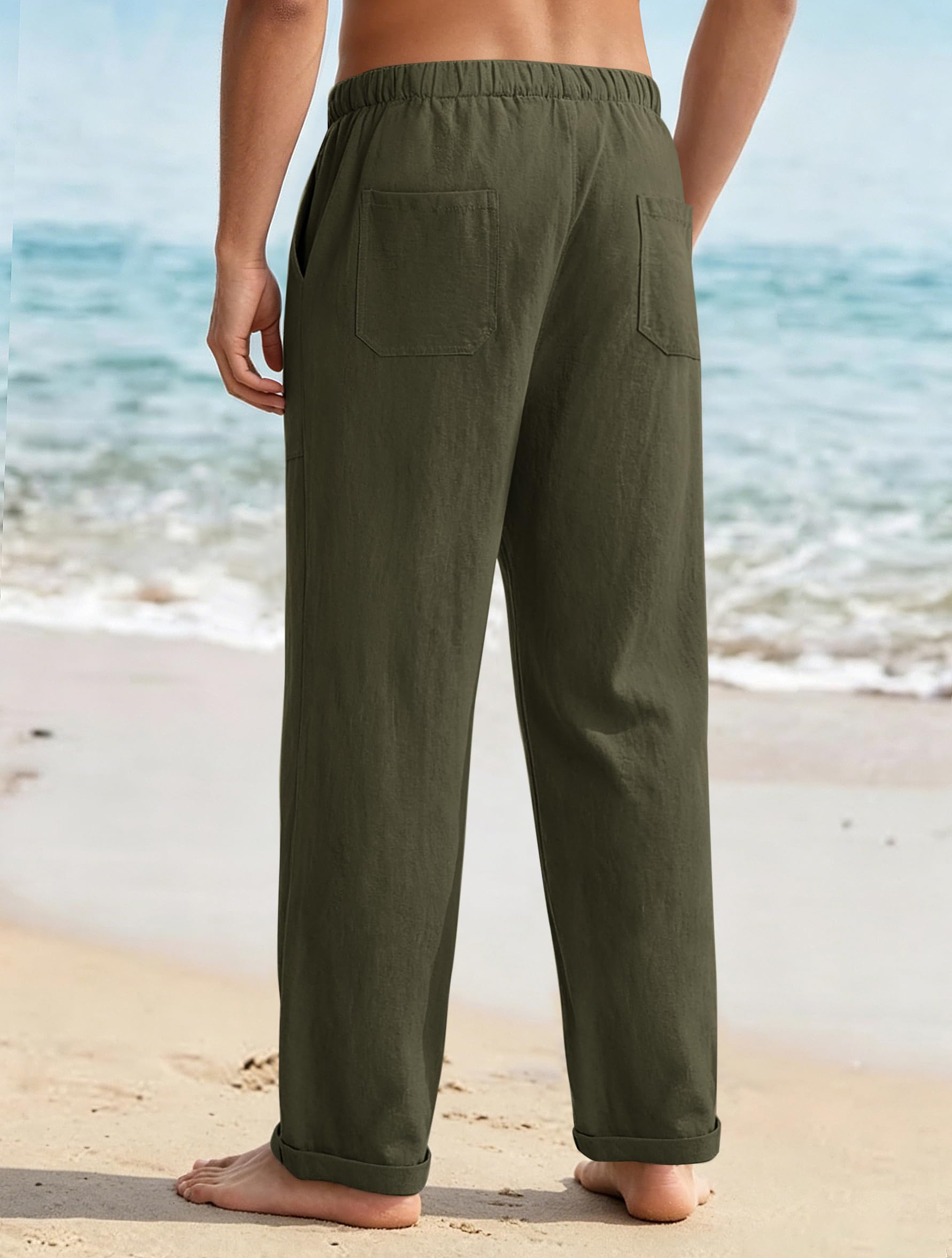 Puimentiua Leinenhose Herren,Lang Leichte Sommerhose,Loose Fit Sommer Leinen Hose,Baumwollehosen mit Tunnelzug und Reißverschluss (S-3XL)