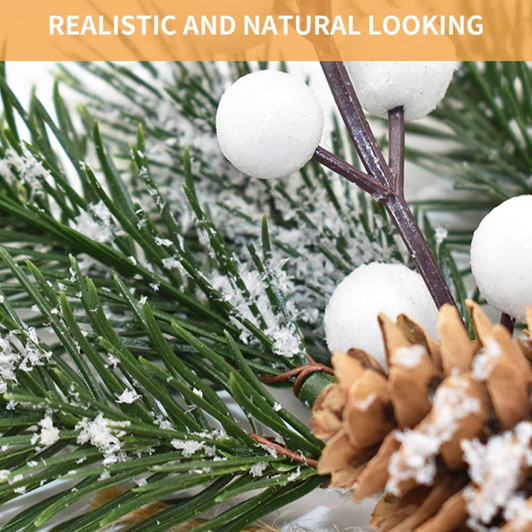 White Berry Stems 20PCS Artificial Pine Picks Christmas Berries Picks for Wreath Making, Garland Decoration, Xmas Tree Ornaments and Holiday Floral Arrangements