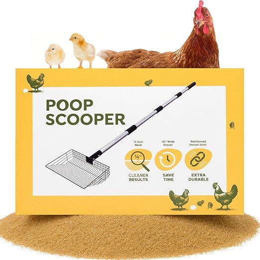 10” Chicken Poop Scooper for Sand with ¼” Fine Sieve - Heavy Duty Coop Scoop