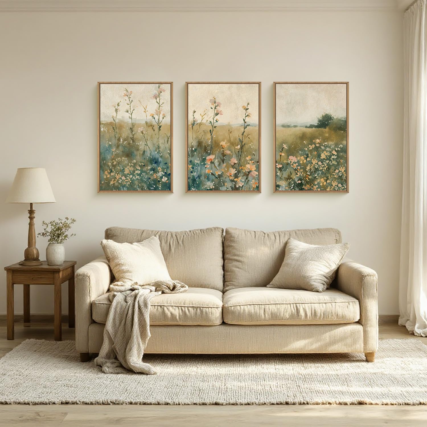 Vintage Watercolor Wildflower Wall Art - 3 Piece Set -5