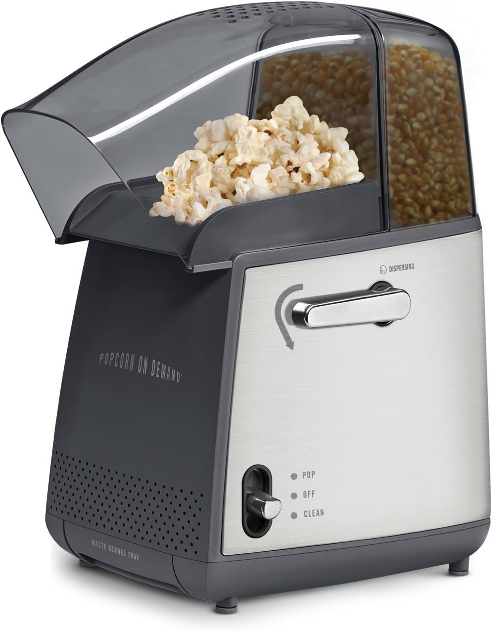 West Bend Demand Popper Machine Pops Up To 4 Quarts of Popcorn Using Hot Air Portion Control Lever & Cleaning Cycle, Silver