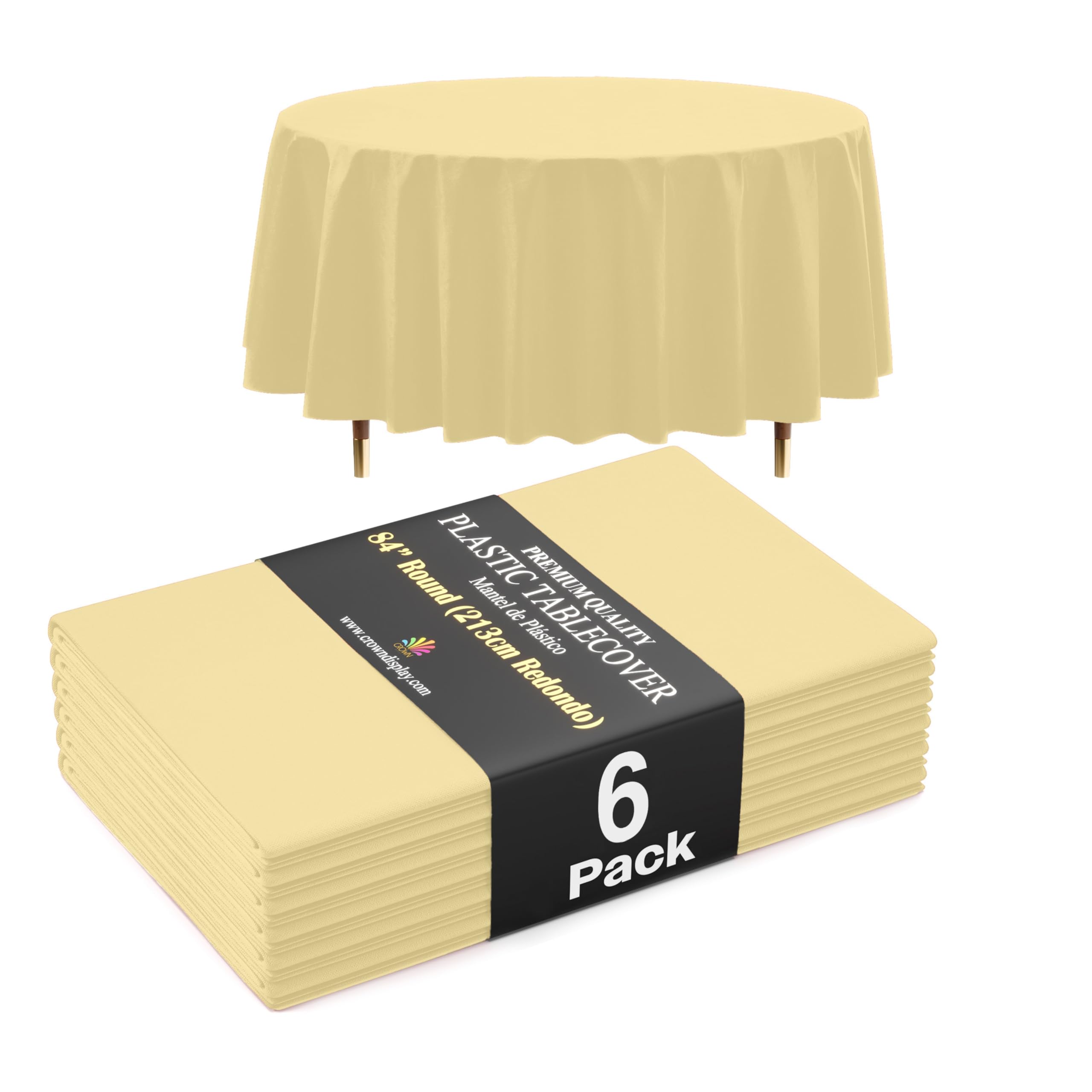 Exquisite 66% Thicker Premium Light Yellow Round Tablecloth 0.5 Mil 6 Pack Plastic Table Cloth Disposable 84 Inch Round Plastic Tablecloth Won't Tear Easily Like Cheap Thin Brands