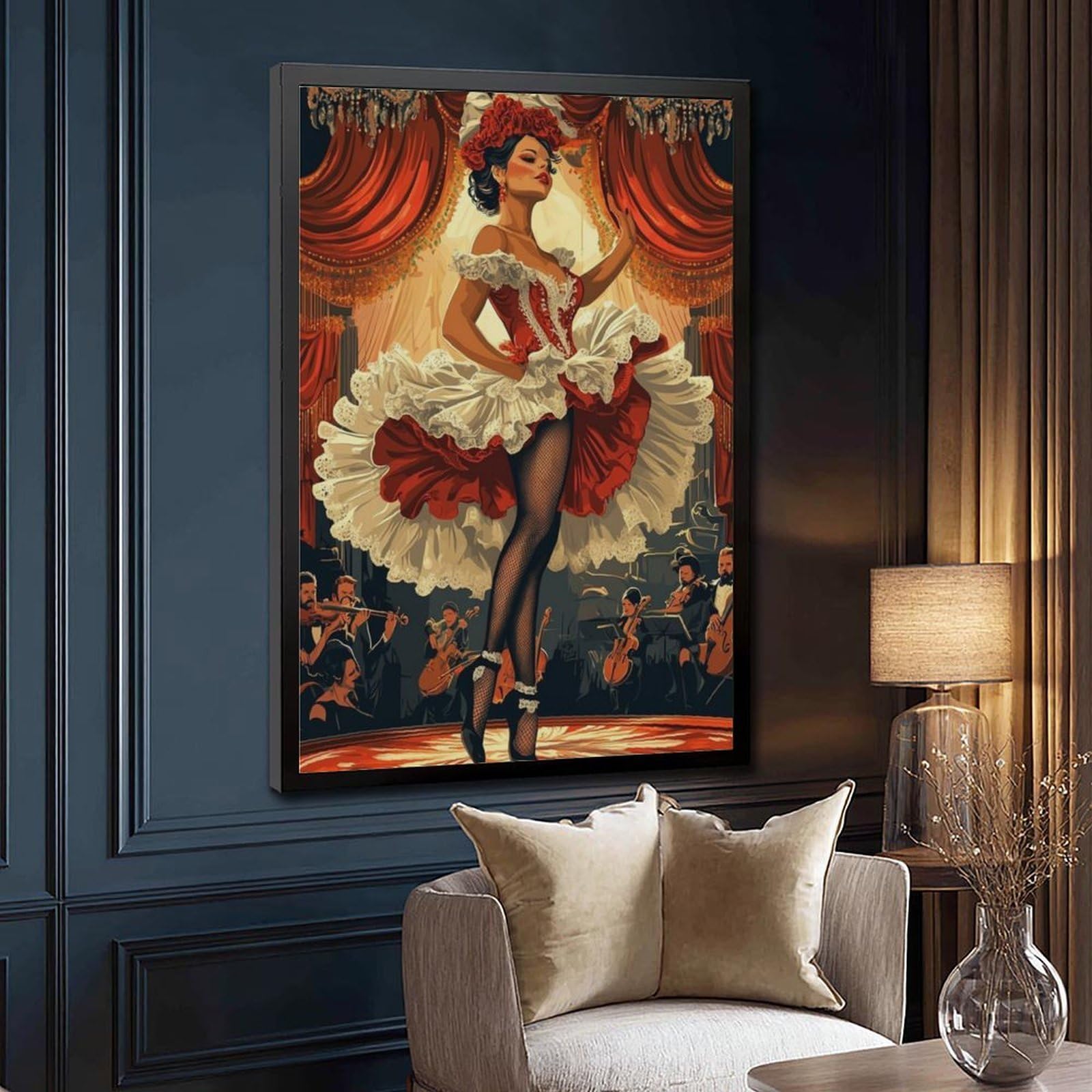 LXWNZE Cabaret parigino, poster artistico su tela con danza francese Cancan, decorazione per camera da letto, ufficio, stanza, regalo, 61 cm L x 91,4 cm W