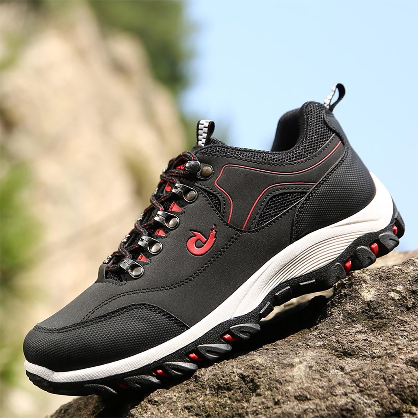 Chaussures de Randonnée Basses et Imperméables pour Hommes Chaussures Légères en Cuir à Lacets Sneakers de Outdoor Trekking Camping Walking Chaussures de Travail