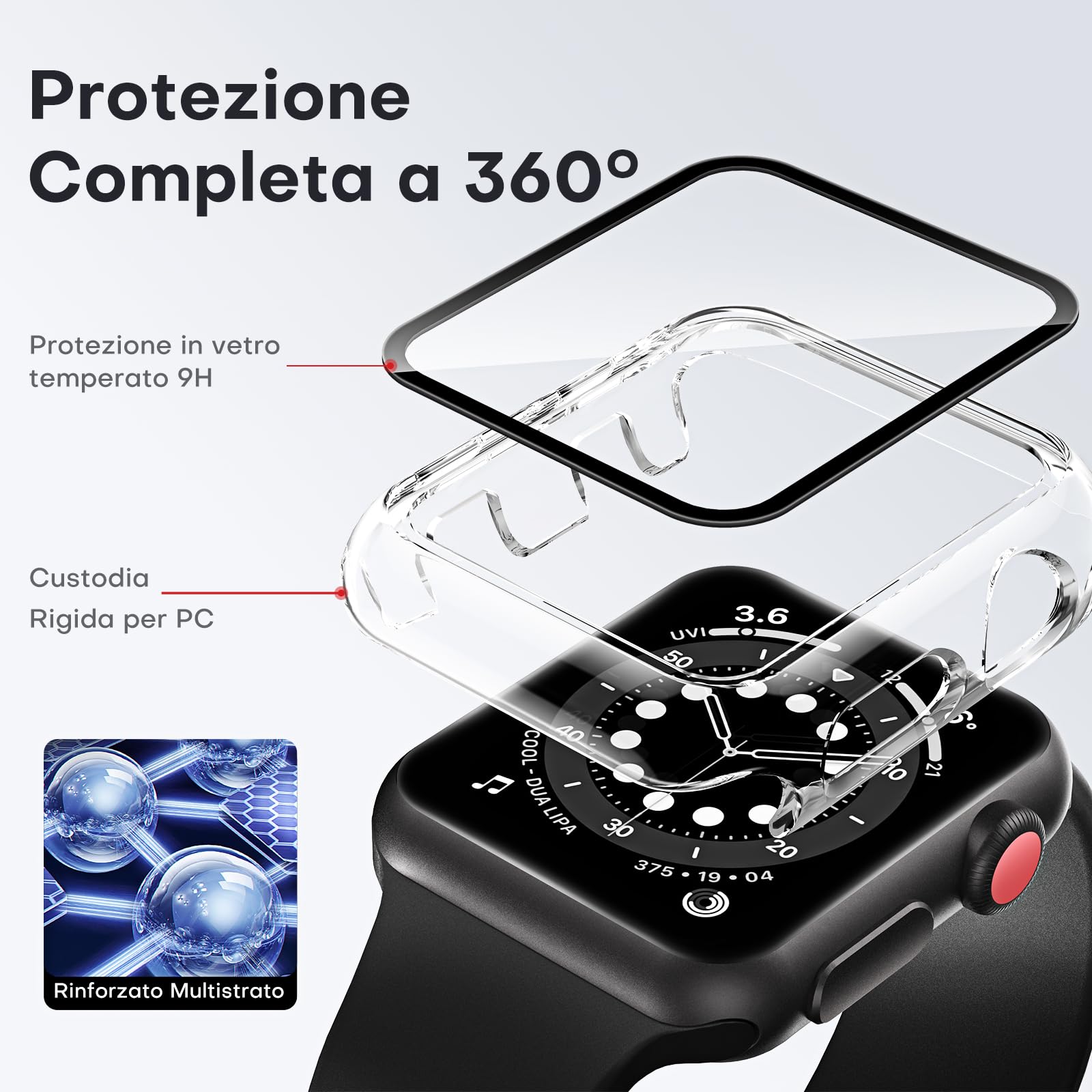 TAURI 2 Pezzi Cover per Apple Watch Series 3/2/1 42mm Pellicola Protettiva in Vetro Temperato,[Sensibile al Tocco] [Copertura Completa] Cover Protettiva Paraurti Sottile per iWatch 42mm -Trasparente