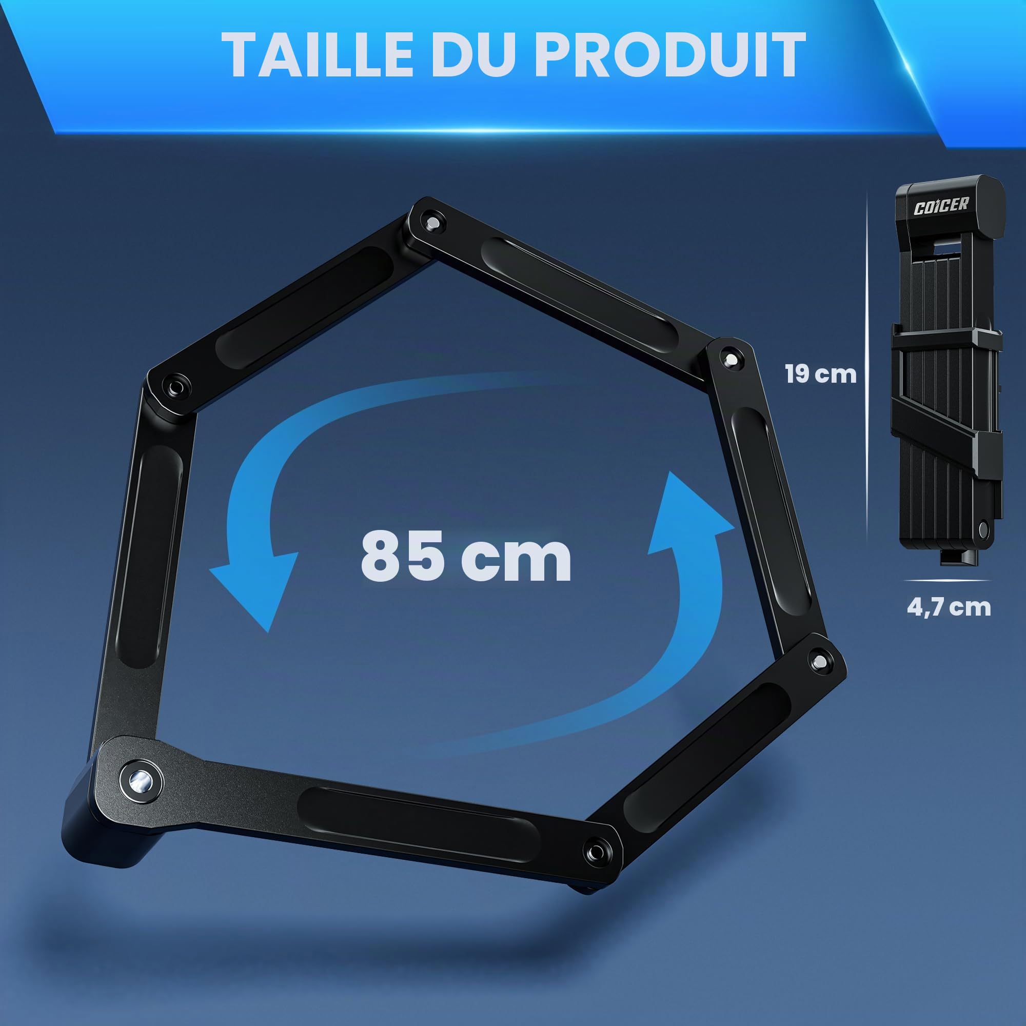 Antivol Moto, Antivol Trotinette Electrique Pliable Haute Sécurité, 85cm Cadenas Trotinette Electrique avec Support Portable et 2 Clés, Cadenas Velo Antivol Pliable en Alliages à Haute Résistance