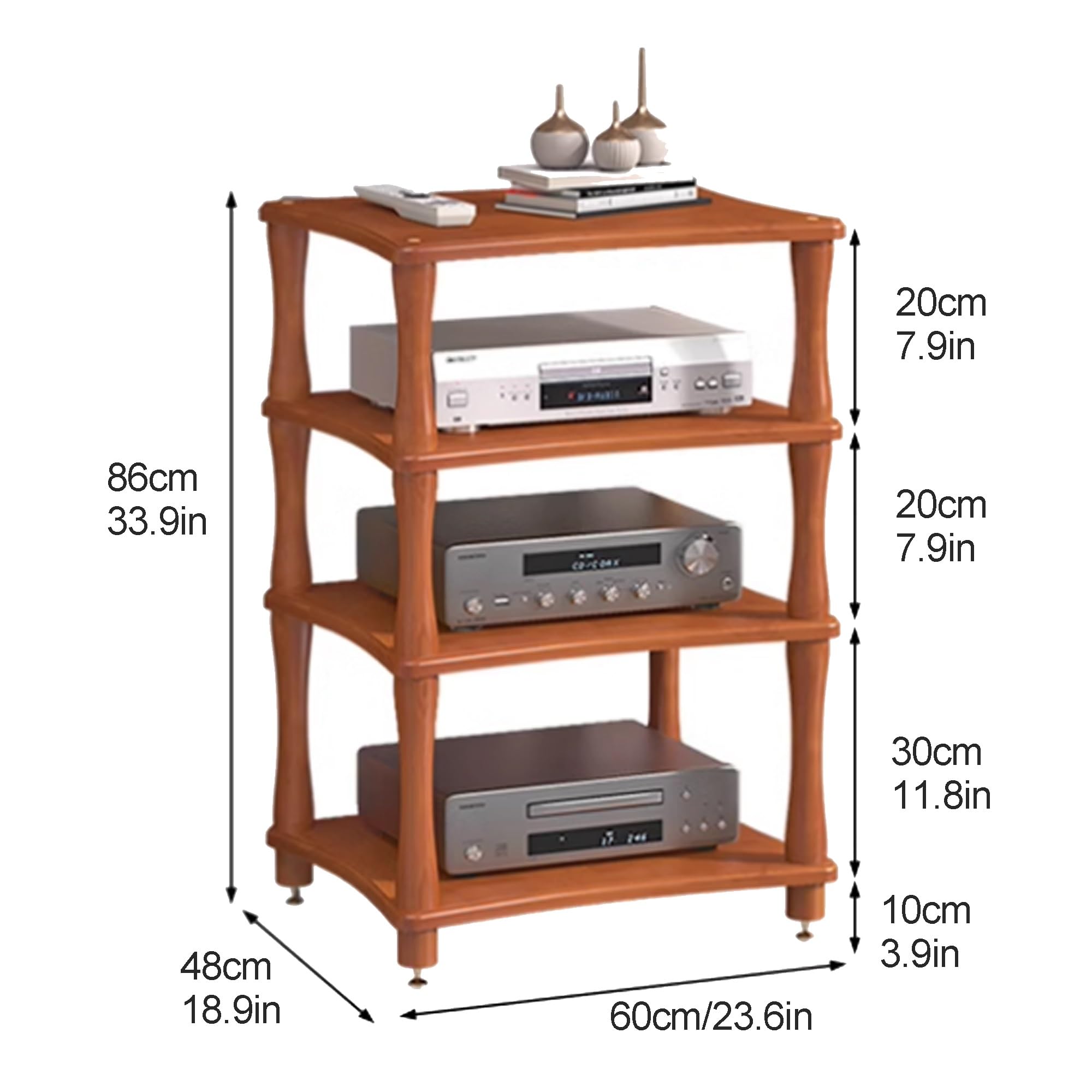Stojak multimedialny AV, wieża audio do odtwarzacza płyt CD i odbiornika, stylowa szafka ekspozycyjna do salonu, pokoju gier, pokoju nagraniowego, oryginalne drewno, 60 x 48 x 86 cm