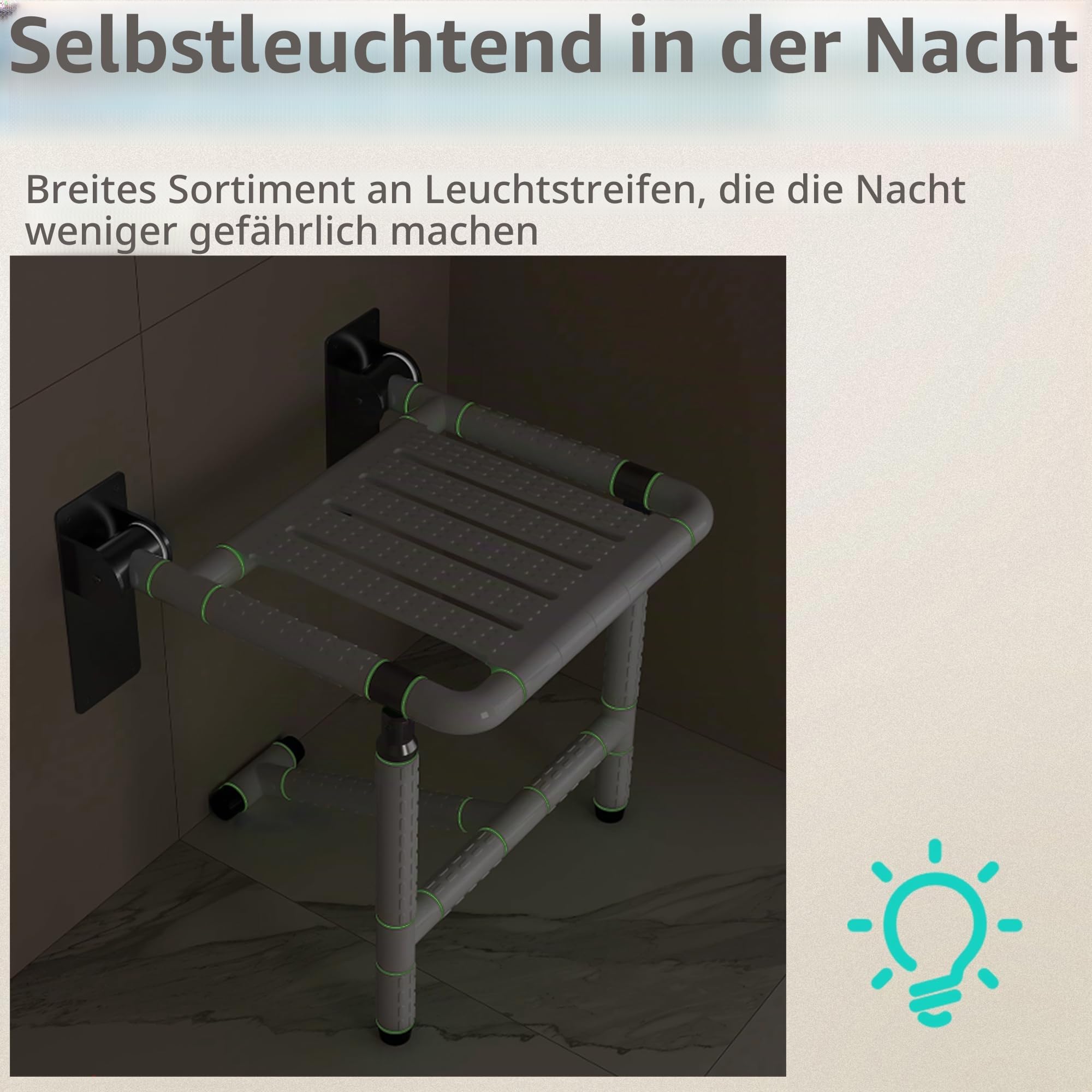 ITSOGOO Duschklappsitz Für Wandmontage mit Stützfüßen,rutschfeste Duschstuhl bis 300kg Badestuhl Duschhocker 304 Edelstahl Badhocker Hocker für Senioren und Behinderte Weiß