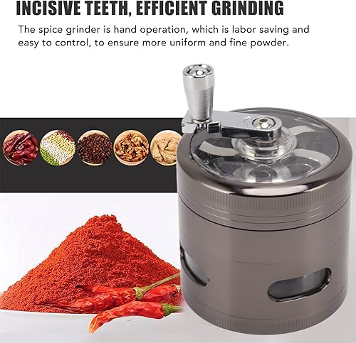 Miniatura 4 de Molinillo de especias de manivela con asa, molinillo de condimentos de aleación de zinc con cubierta superior transparente, molinillo manual grande