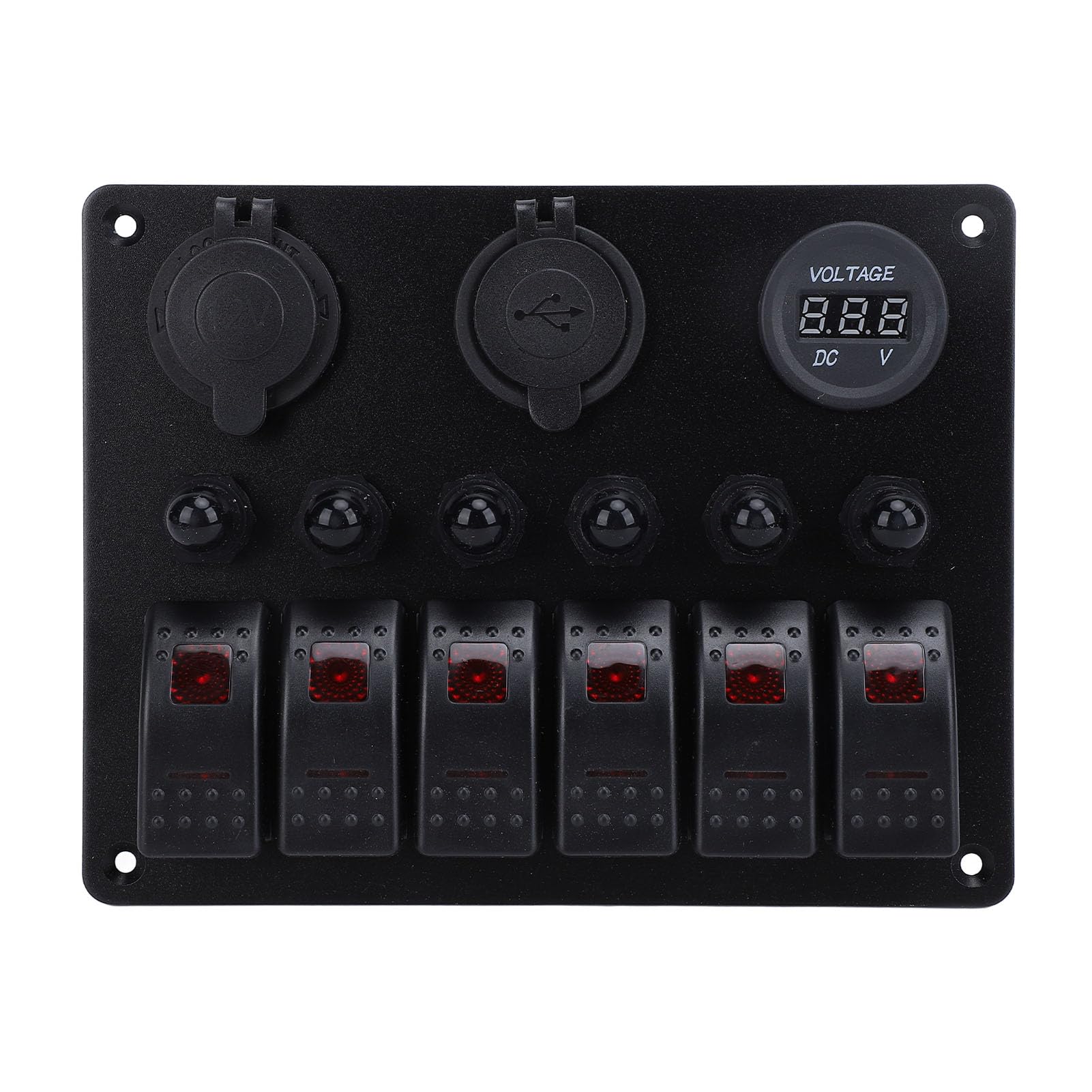 Generic Panel Przełączników Kołyskowych 6-krotny Wyświetlacz Woltomierza Cyfrowego łódź Morska Przełącznik Dwupozycyjny Jacht Samochód RV SUV (Czerwone światło)