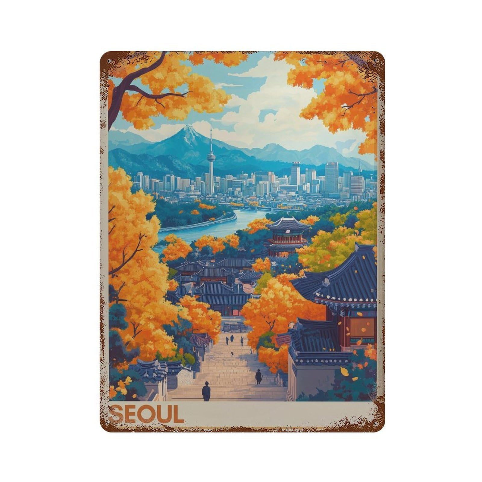 xiaoxiaoshen Seoul Autumn Travel South Korea Wall Decor Art Metal Tin Poster Modern Home Decor Art Home Bar Shop Decorations Vintage Sign 40x30cm