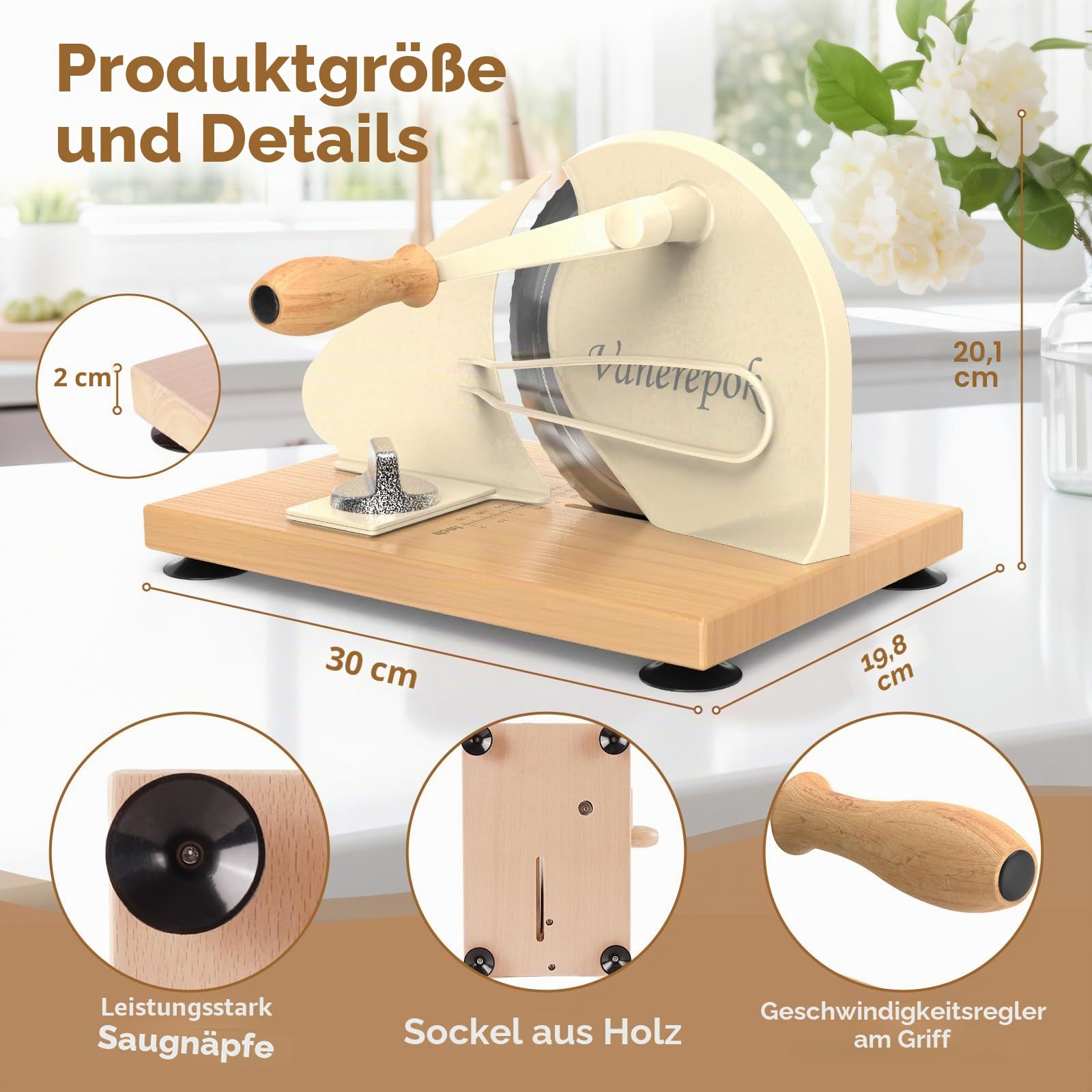 vanerepok Upgrade Manueller Brotschneider für hausgemachtes Sauerteigbrot, klassischer Handkurbel, Heimbrotschneider mit Skalenlinie und Stahlzaun, scharfe Klinge, verstellbare Breite für hausgemachte