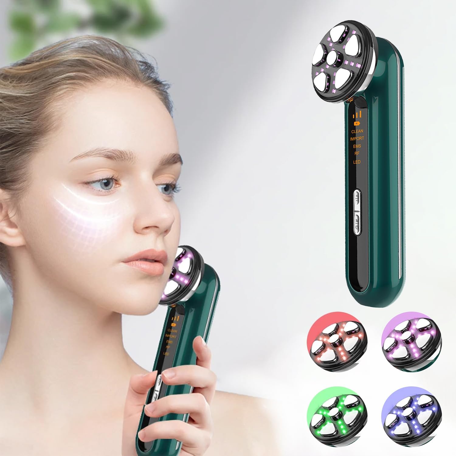 RF radio frequency facial beauty instrument, vibrating facial massager for lifting, 4 modes of radio frequency skin rejuvenation function for anti-aging, lifting and tightening sagging skin (A)