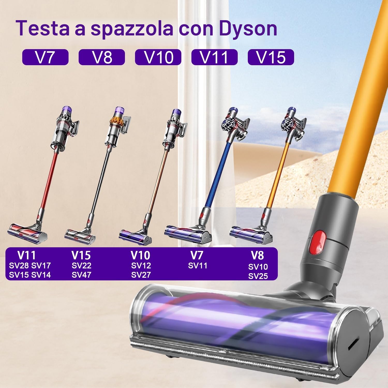 Spazzola per Dyson V10 V11 V7 V8 V15 Aspirapolvere ricambi, Azionamento Diretto Bocchetta per Pavimenti per Dyson V7 V8 V10 V11 V15, Testina per Pavimenti duri e Tappeti