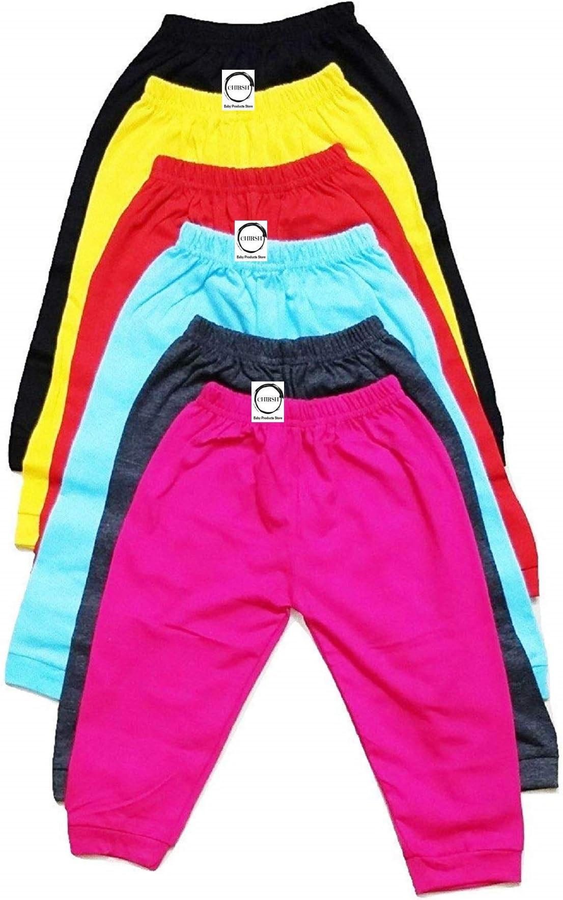 ChirshBaby Boys & Girls Pyjamas Sleepwear Cotton Pajama Solid Track Pants with Rib | Kids Pyjama | Children Bottom | Child Lowers | Toddler Joggers | Baby Trackpants (Pack Of 6)