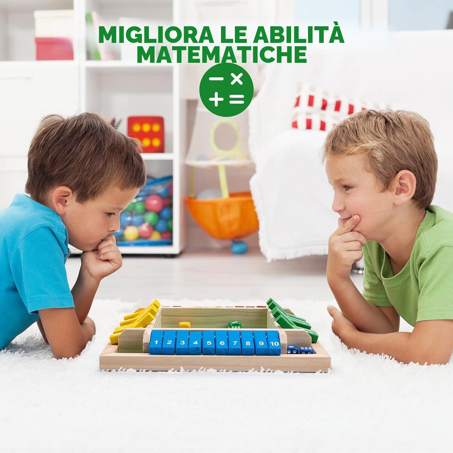 Shut the Box in Legno 2-4 Giocatori - Gioco da Tavolo Con 8 Dadi per Matematica - Set Completo per Bambini, Adulti, Famiglia o Bar