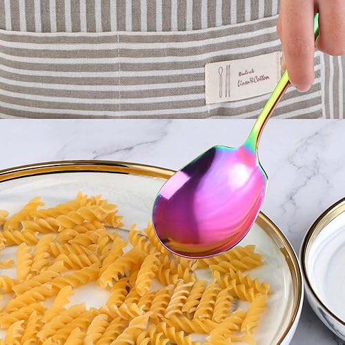 Miniatura 5 de Juego de 2 cucharas grandes para servir, arcoíris, 1 cuchara de sopa y 1 cuchara ranurada, cucharas de servicio de acero inoxidable chapado en