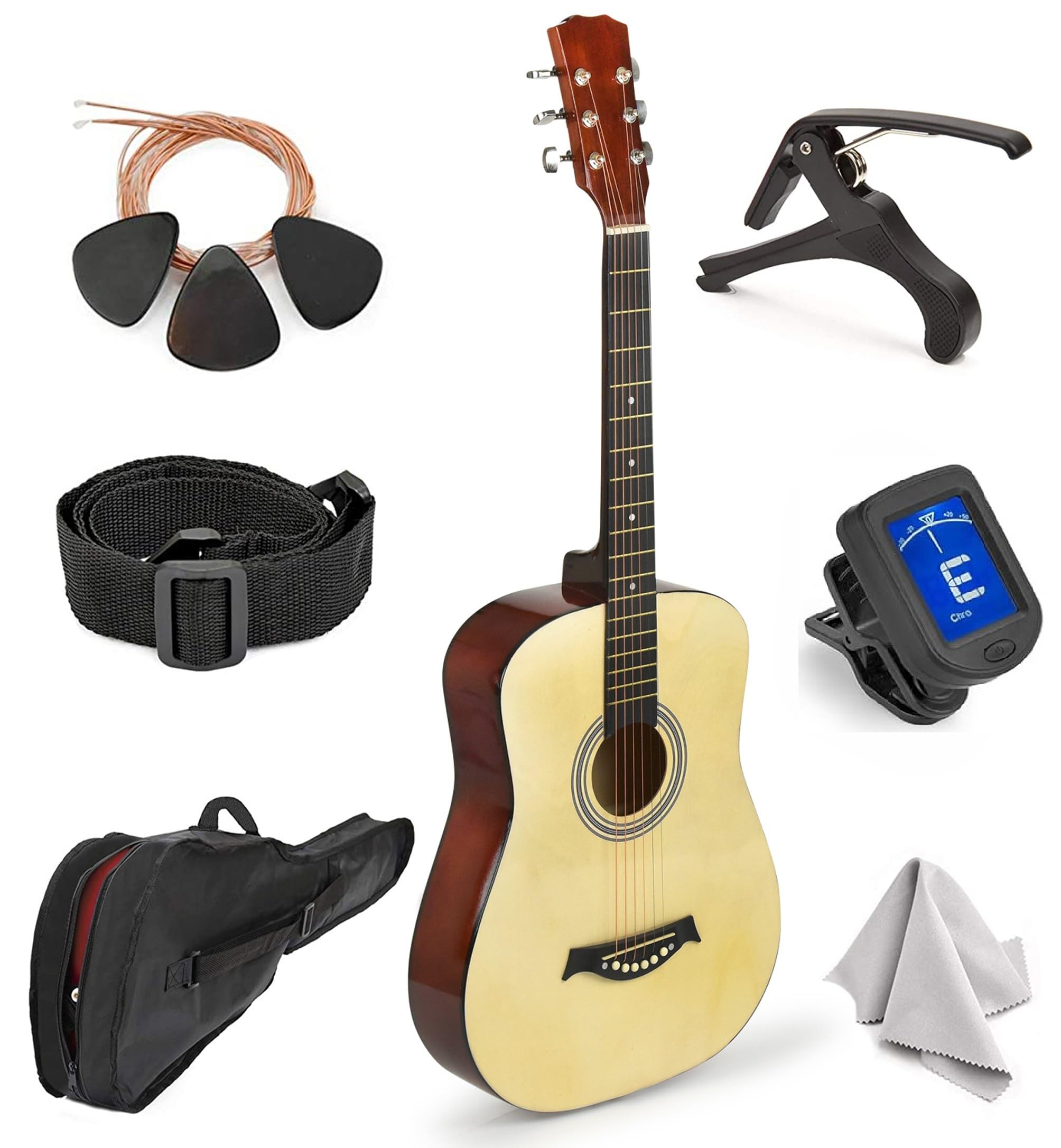 MasterPlay - Chitarra acustica classica per bambini da 76,2 cm, per principianti, kit di base per corde acustiche: borsa per chitarra, accordatore, tracolla, corde extra, plettri, panno di lavaggio