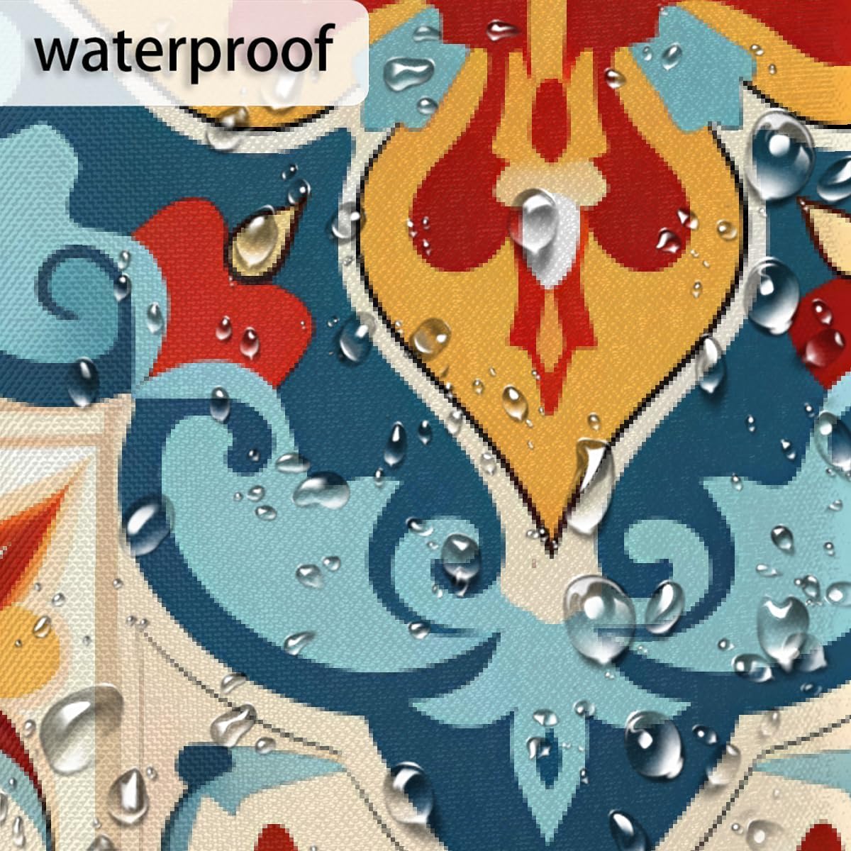 Bohemian Ethnic Flower Waterproof Fabric Shower Curtain with Grommets and Hooks, Fast-Drying Privacy-Protecting Decorative Bathroom Curtain 72 x 72 in