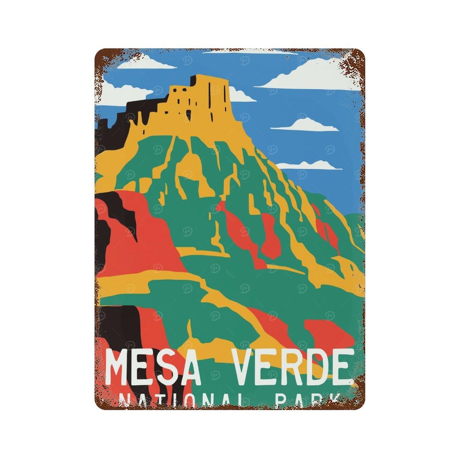 Mesa Verde Poster Rust Effect Tin Sign 15.7"x11.8", Industrial Home Decor for Garage, Pub Or Kitchen