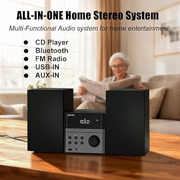 Home CD Stereo Shelf System, 30W Micro HiFi System with Bluetooth