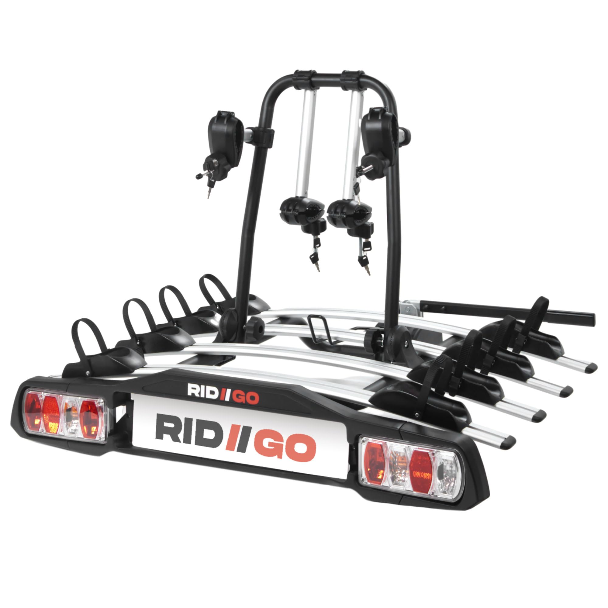 RIDIGO Giro Bike 4 Porte-vélos en Aluminium et Acier, Argenté, Porte-Bagages arrière pour 4 vélos, avec Dispositif antivol, Grande stabilité et Transport en Toute sécurité