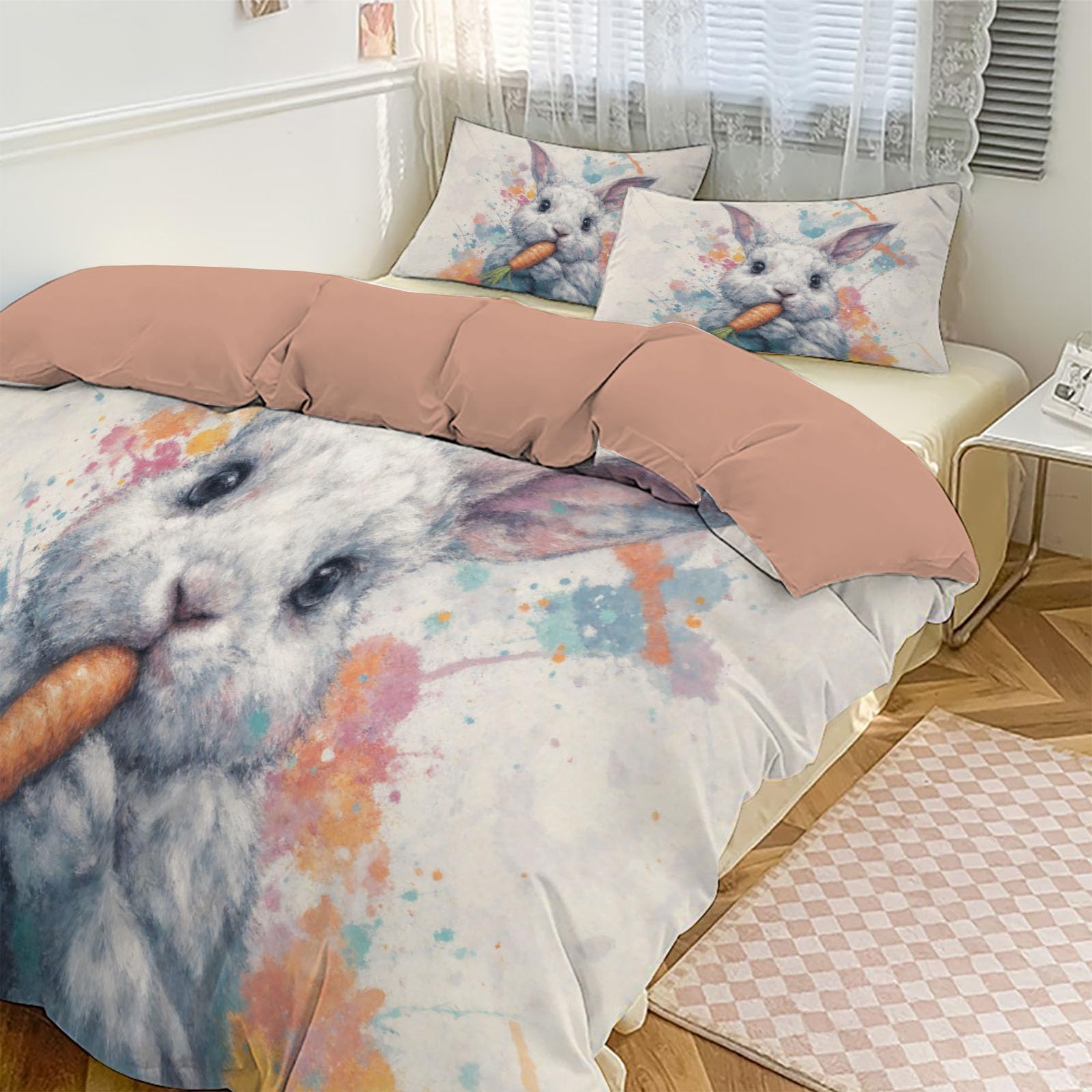 Housse de couette 140x200 anti-plis en microfibre douce avec taies pour lit une place