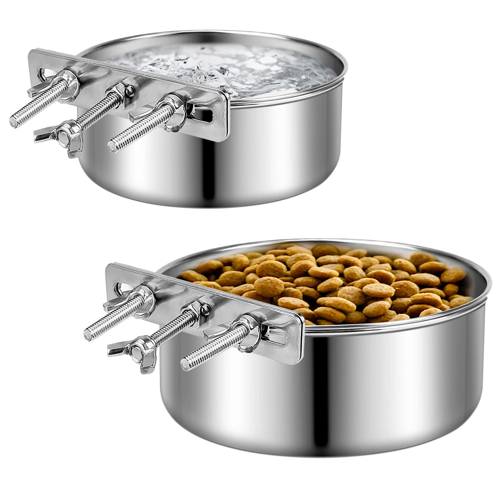 Small Dog Bowls, ShineMe 2 Pack Stainless Steel Pet Bowls Easily Affixes to Crate, Cage or Kennel - Non Spill Food & Water Bowls for Cat, Puppy, Birds